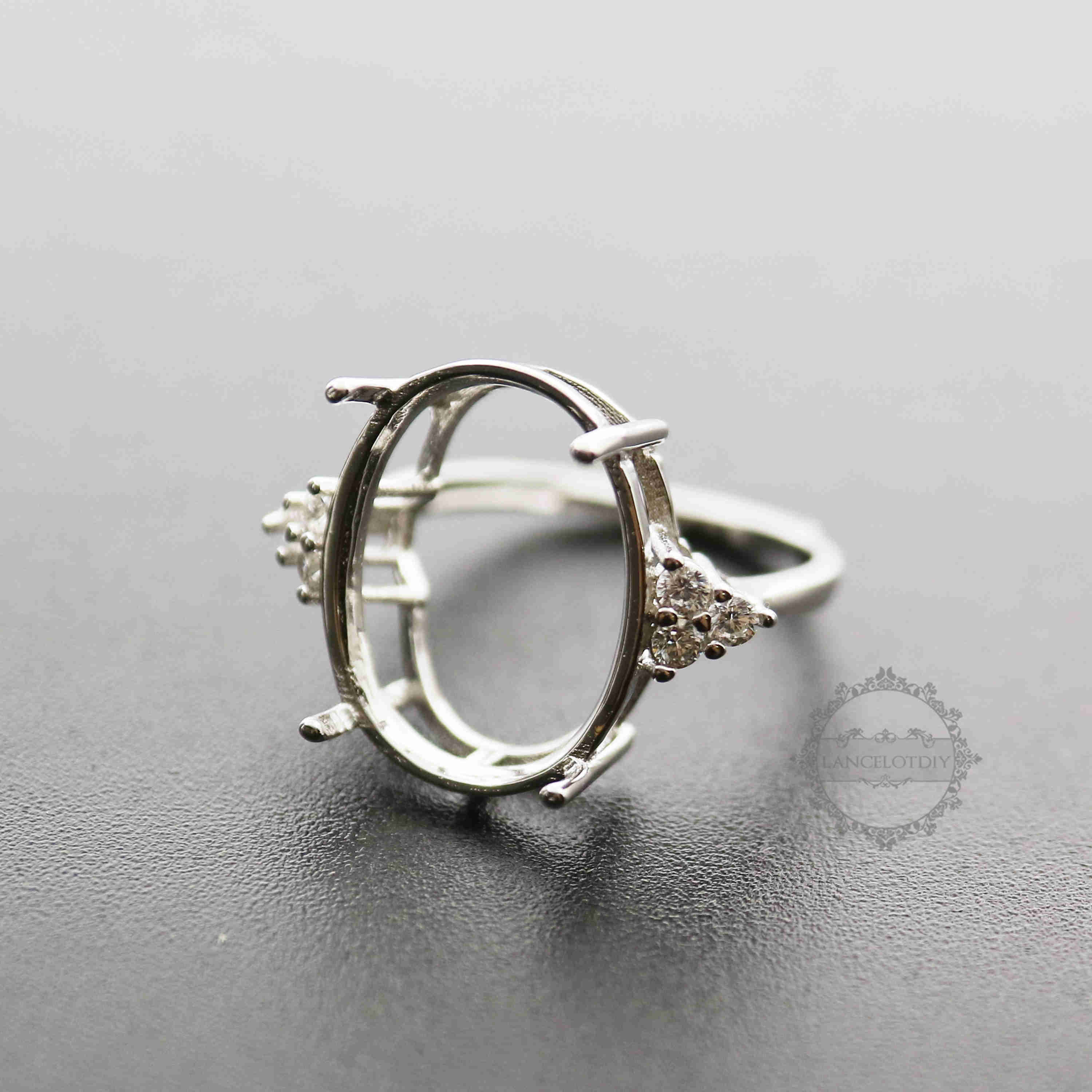 1Pcs Multiple Size Silver Oval Gems Cz Stone Prong Setting 925 Sterling Silver Bezel Tray DIY Adjustable Ring Settings 1224003 - Click Image to Close