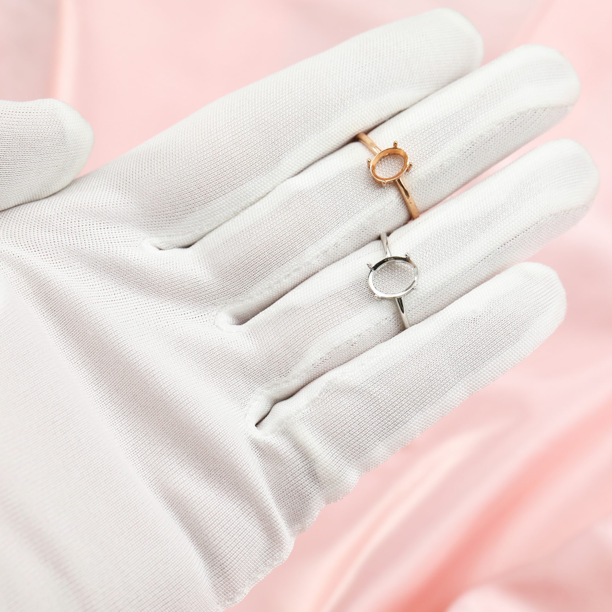 Mulitiple Size Classic Oval Solid 14K Rose Gold Bezel Adjustable Prong Ring Settings for DIY Gemstone Moissanite Diamond 1222013-1