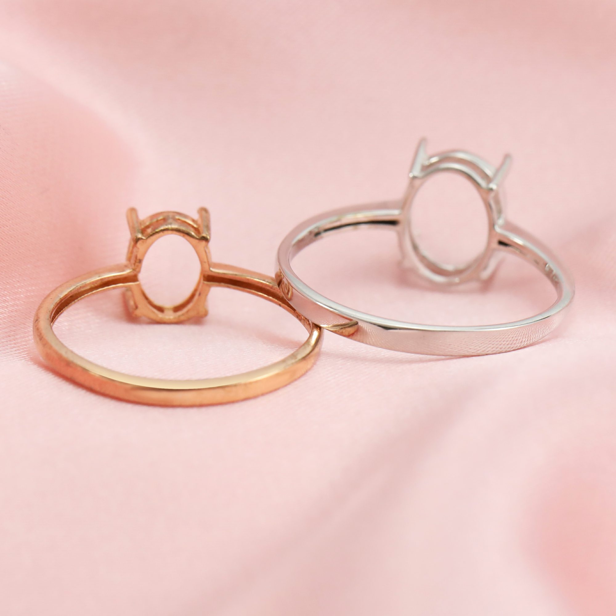 Mulitiple Size Classic Oval Solid 14K Rose Gold Bezel Adjustable Prong Ring Settings for DIY Gemstone Moissanite Diamond 1222013-1