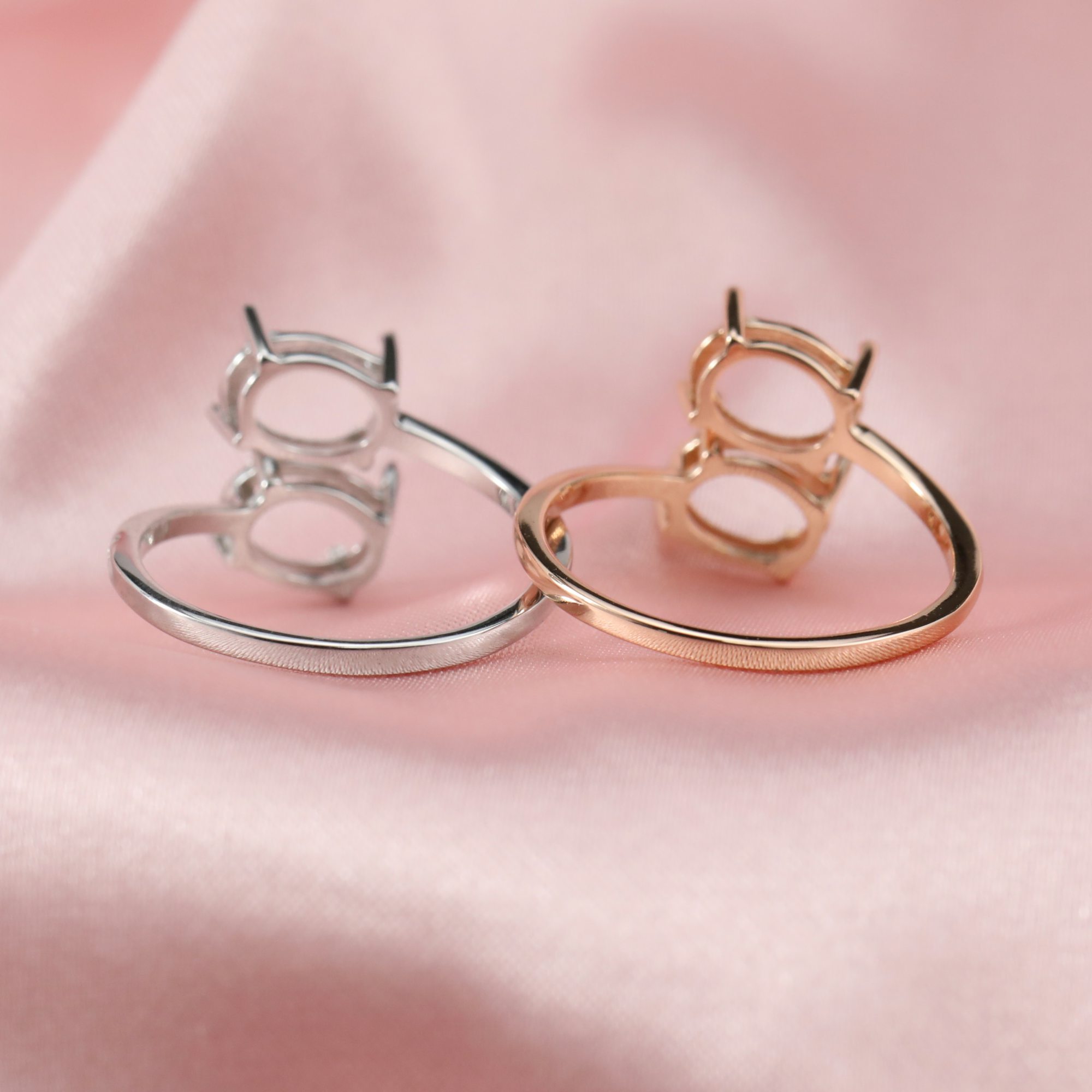 Two Stones Oval Prong Ring Settings Solid 14K Gold Adjustable Ring Band for 6x8MM DIY Gemstone 1224017-1