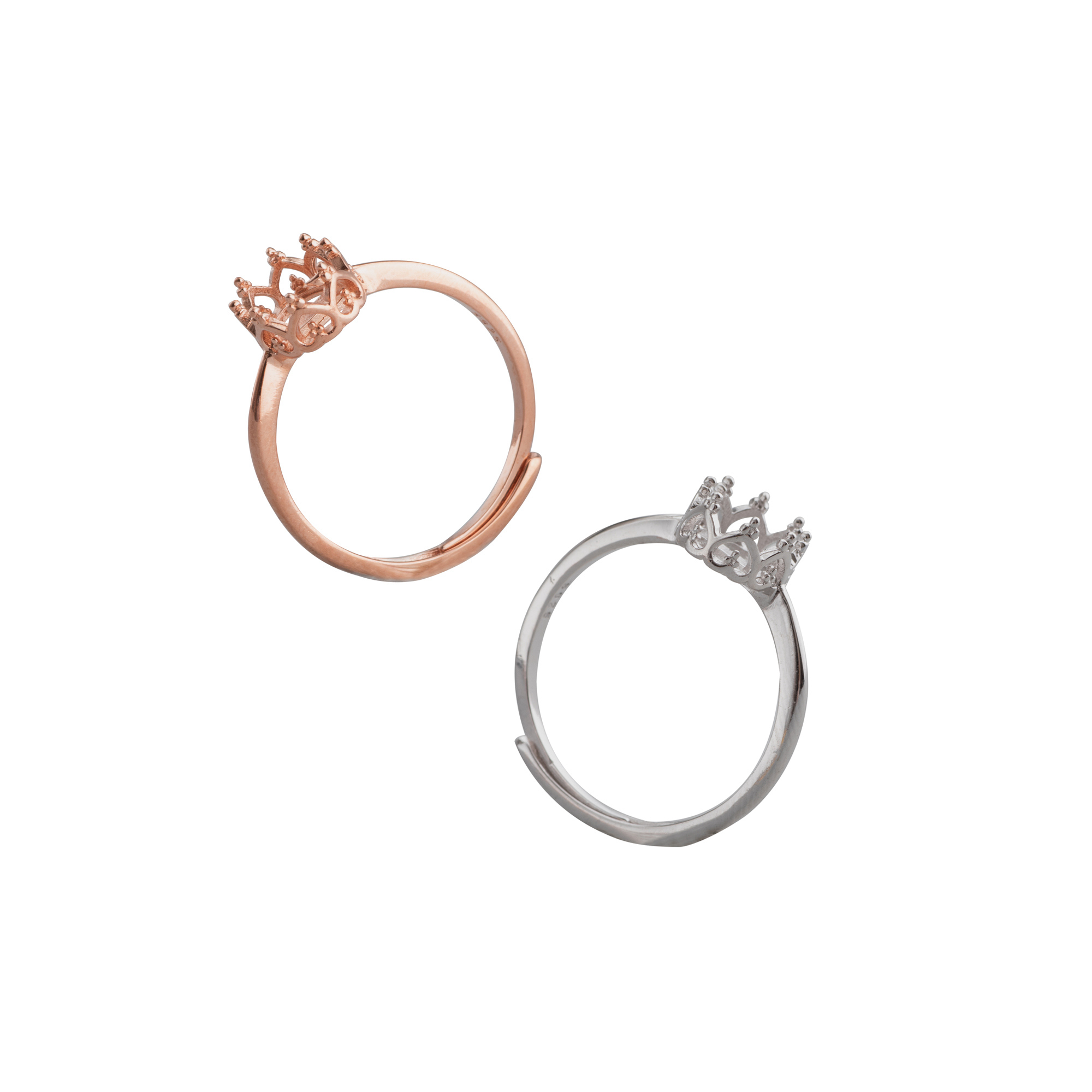 1Pcs 6X8MM Oval Silver Rose Gold Gemstone Cz Stone Crown Prong Bezel Solid 925 Sterling Silver Adjustable Ring Settings 1224019 - Click Image to Close