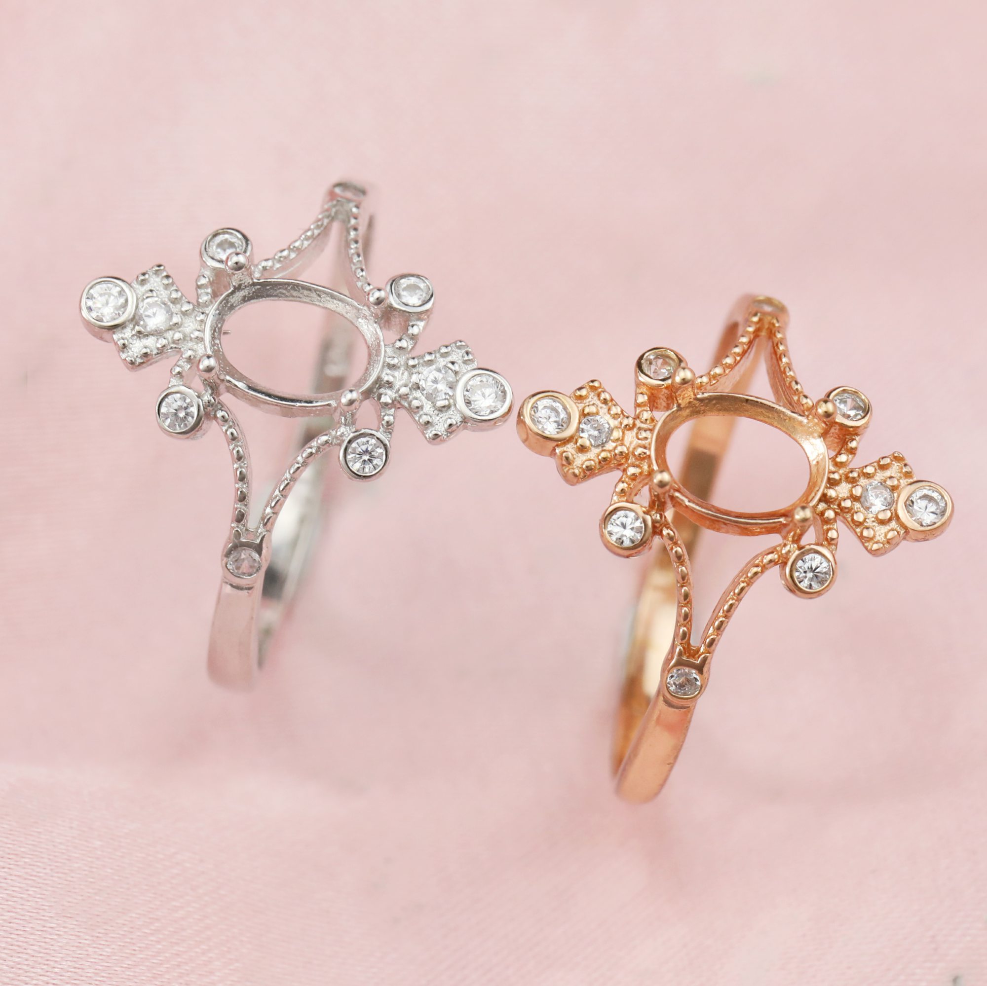 Art Deco Oval Prong Ring Setttings Breast Milk Resin Memory Jewelry Solid 14K 18K Gold DIY Ring Blank Wedding Band with Moissanite 1224025-1