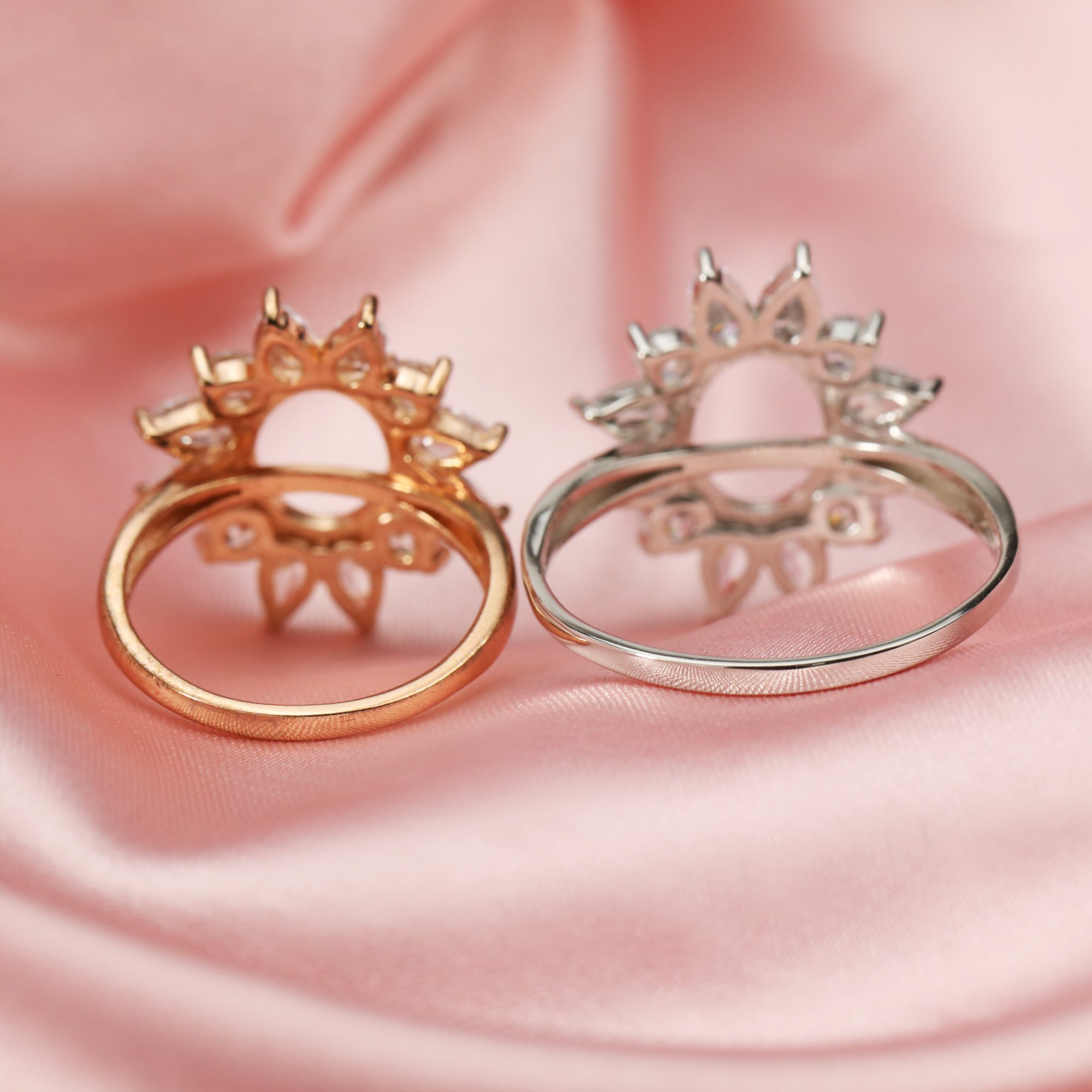 8x10MM Keepsake Breast Milk Art Deco Oval Prongs Ring Settings Resin Solid 14K Gold DIY Flower Ring Blank Band 1224026-1