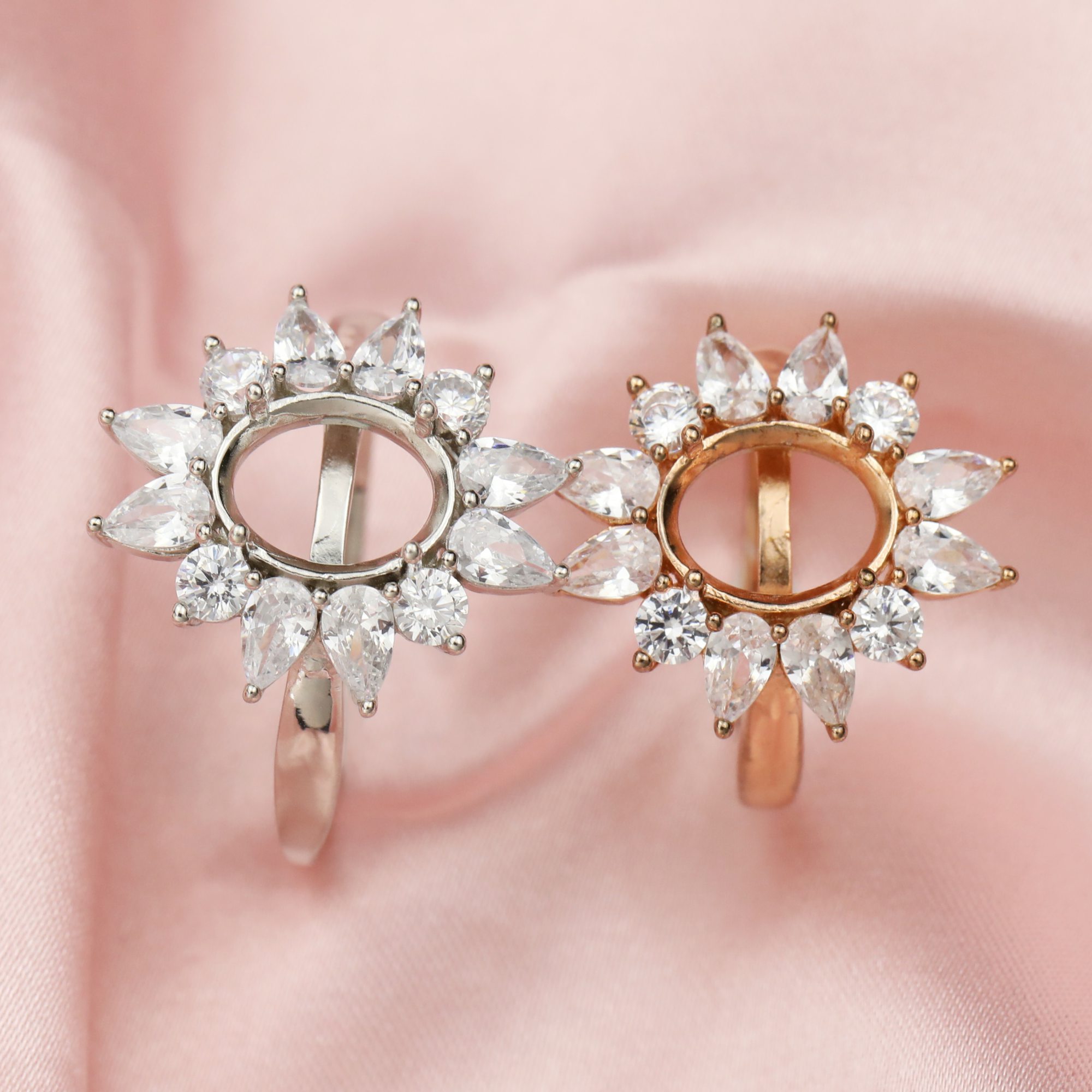 8x10MM Keepsake Breast Milk Art Deco Oval Prongs Ring Settings Resin Solid 14K Gold DIY Flower Ring Blank Band 1224026-1