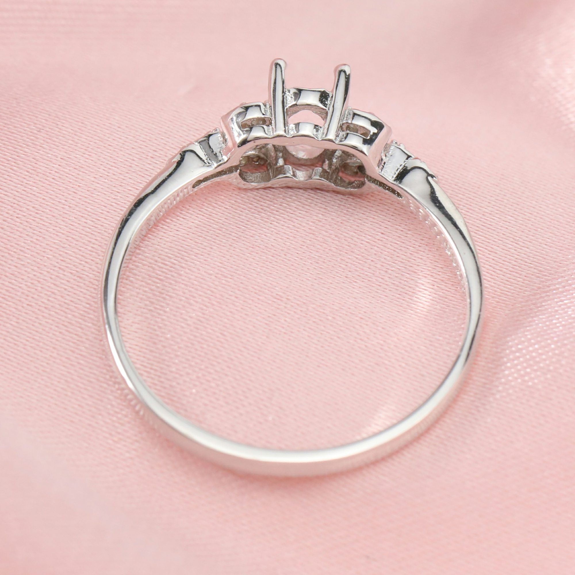 4x6MM Art Deco Oval Prong Ring Setttings Breast Milk Resin Memory Jewelry Solid 14K 18K Gold DIY Ring Blank Wedding Band with Moissanite 1224027-1