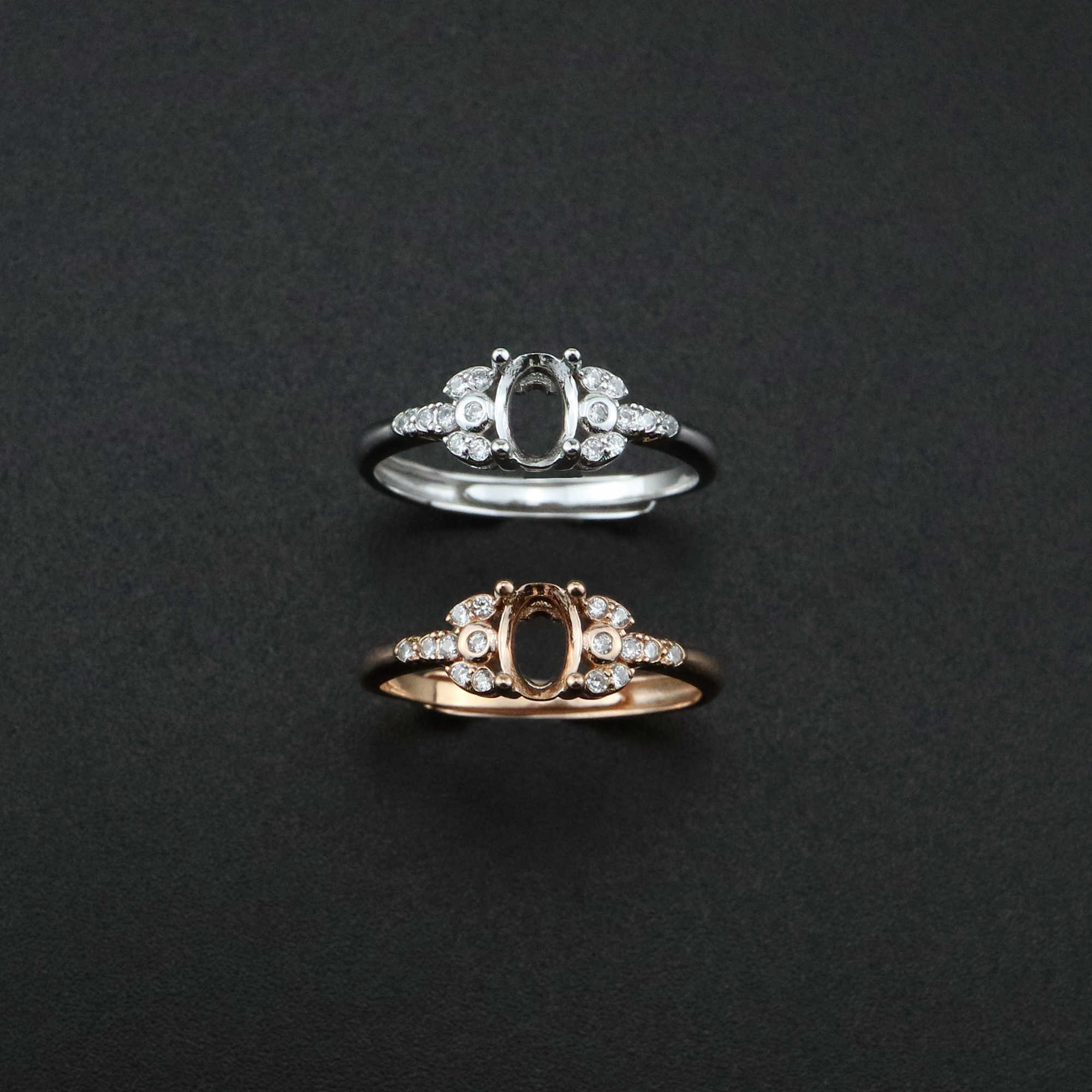 1Pcs 4x6MM Vintage Style Oval Prong Bezel Rose Gold Plated Solid 925 Sterling Silver Adjustable Ring Settings for Moissanite Gemstone DIY Supplies 1224027 - Click Image to Close