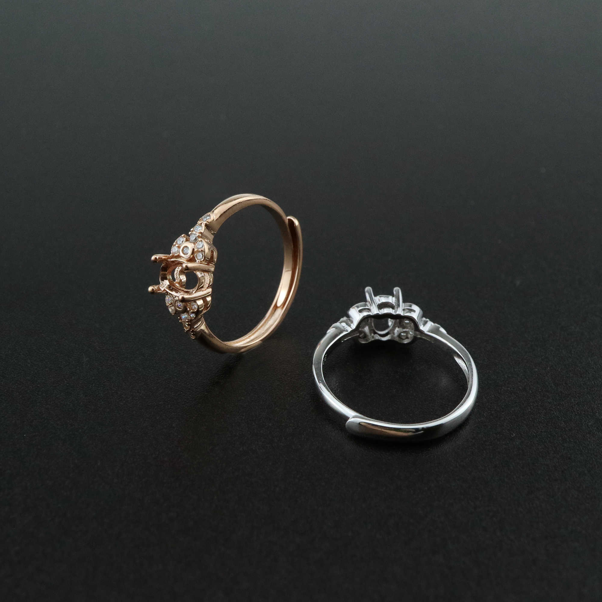 1Pcs 4x6MM Vintage Style Oval Prong Bezel Rose Gold Plated Solid 925 Sterling Silver Adjustable Ring Settings for Moissanite Gemstone DIY Supplies 1224027 - Click Image to Close