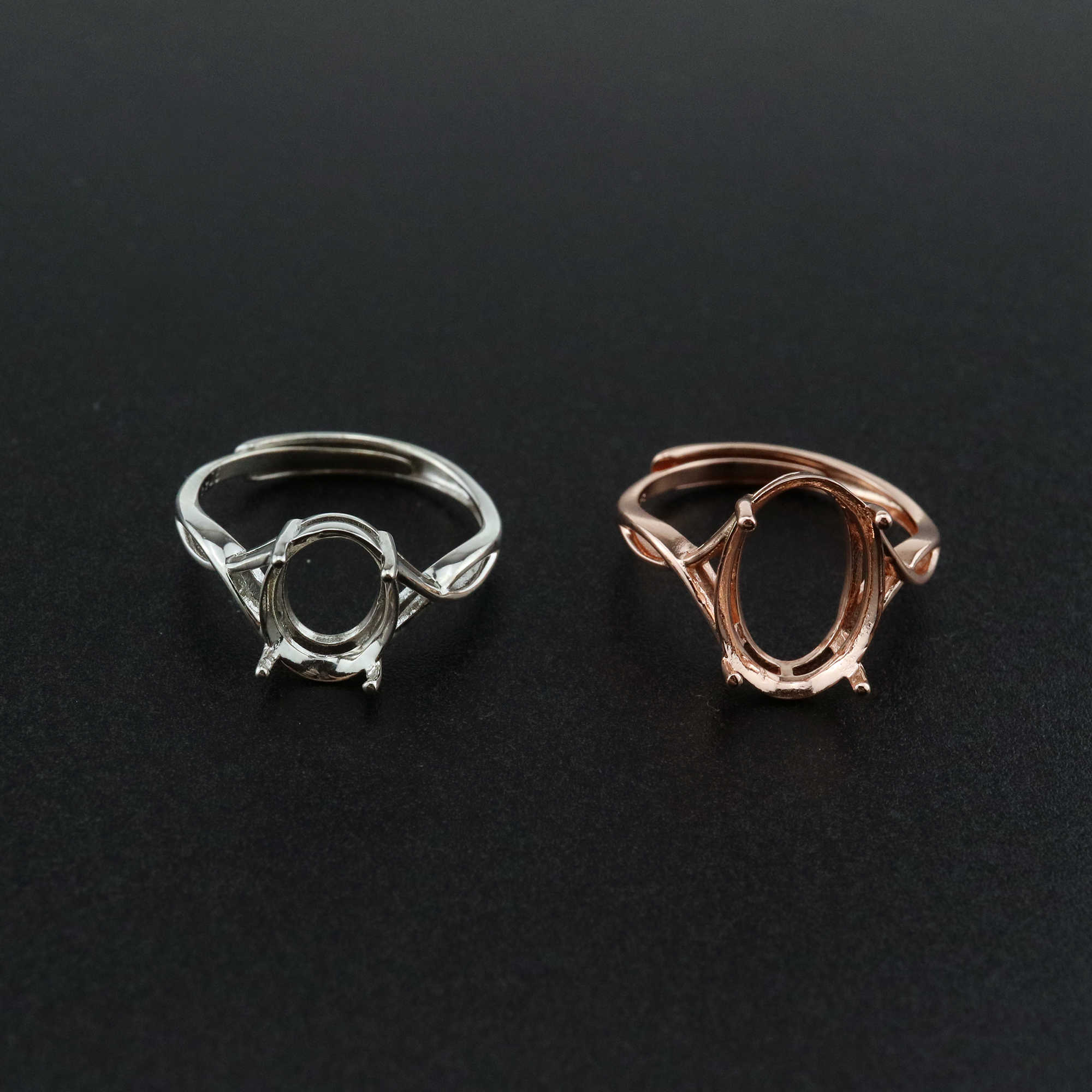 1Pcs Multiple Size Split Shank Oval Prong Bezel Rose Gold Plated Solid 925 Sterling Silver Adjustable Ring Settings for Moissanite Gemstone DIY Supplies 1224028 - Click Image to Close
