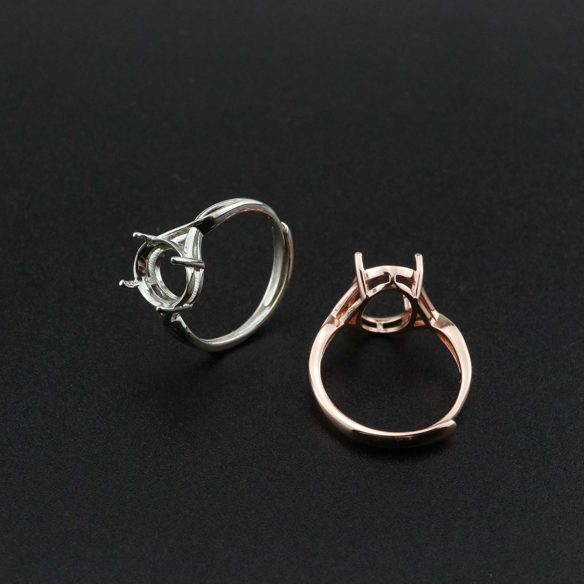 1Pcs Multiple Size Split Shank Oval Prong Bezel Rose Gold Plated Solid 925 Sterling Silver Adjustable Ring Settings for Moissanite Gemstone DIY Supplies 1224028 - Click Image to Close