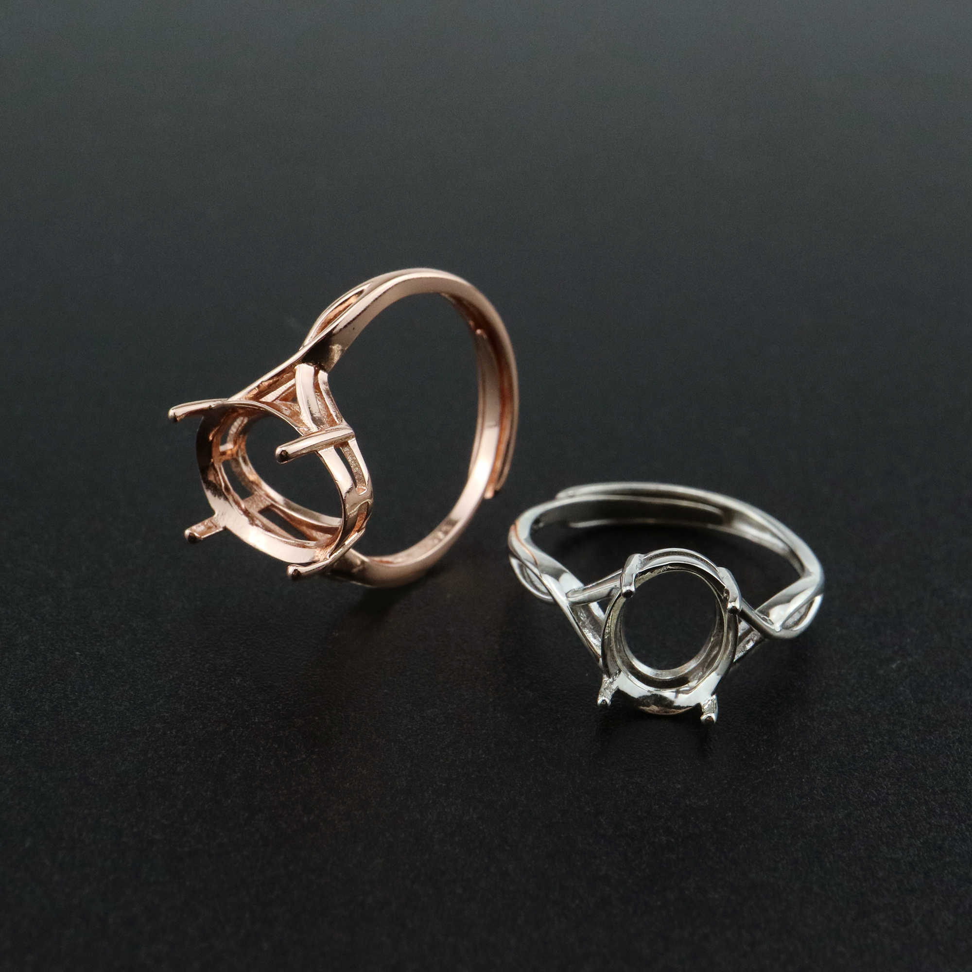 1Pcs Multiple Size Split Shank Oval Prong Bezel Rose Gold Plated Solid 925 Sterling Silver Adjustable Ring Settings for Moissanite Gemstone DIY Supplies 1224028 - Click Image to Close