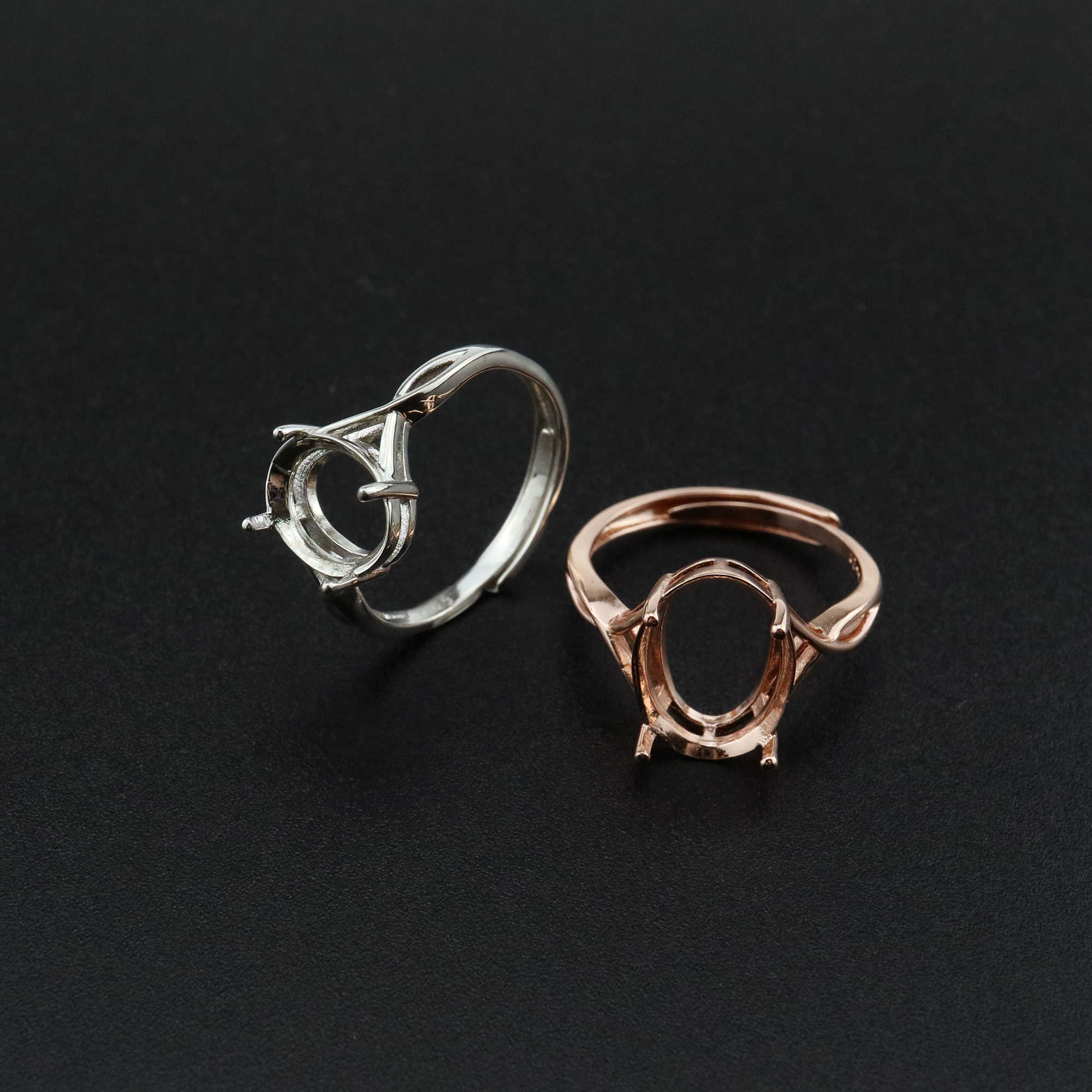 1Pcs Multiple Size Split Shank Oval Prong Bezel Rose Gold Plated Solid 925 Sterling Silver Adjustable Ring Settings for Moissanite Gemstone DIY Supplies 1224028 - Click Image to Close