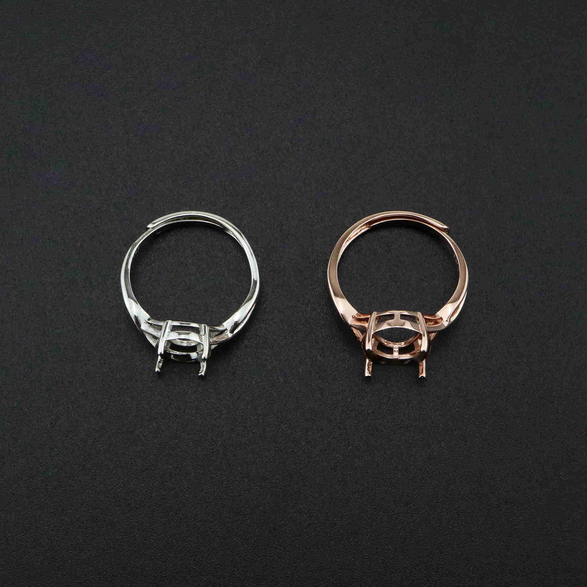 1Pcs Multiple Size Split Shank Oval Prong Bezel Rose Gold Plated Solid 925 Sterling Silver Adjustable Ring Settings for Moissanite Gemstone DIY Supplies 1224028 - Click Image to Close