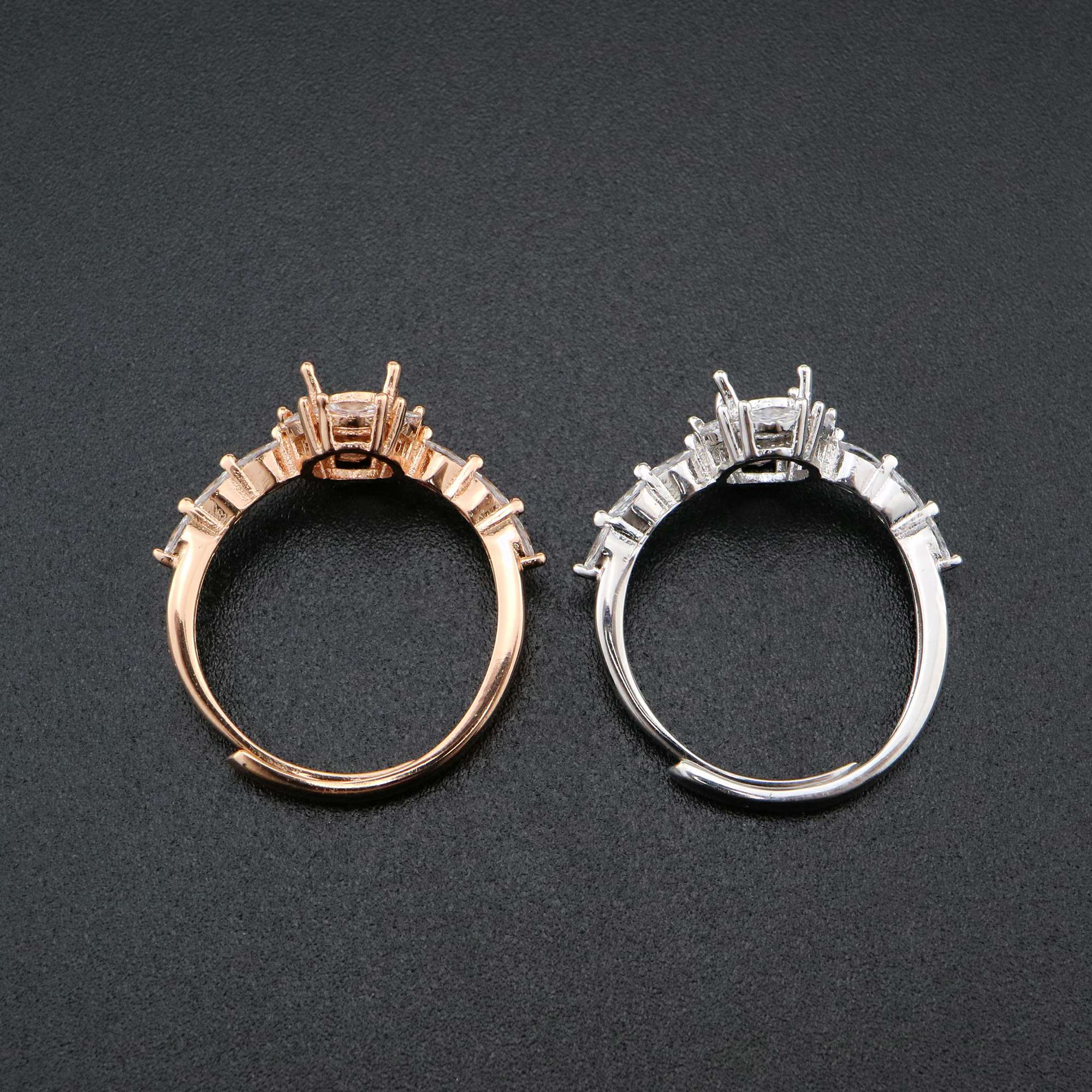 1Pcs 5x7MM Oval Bezel Marquise Accents Rose Gold Plated Solid 925 Sterling Silver Adjustable Prong Ring Settings Blank for Gemstone 1224033 - Click Image to Close