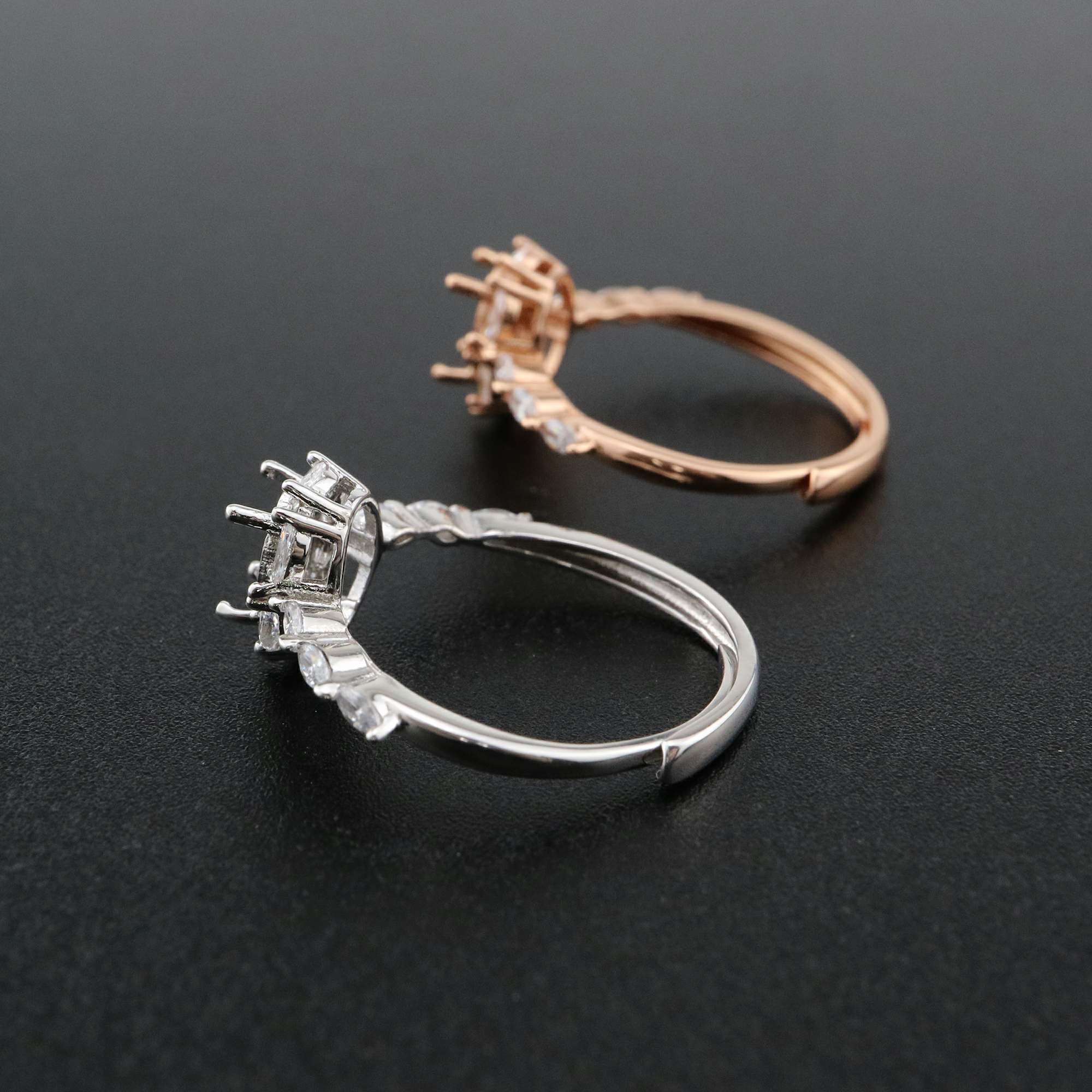 1Pcs 5x7MM Oval Bezel Marquise Accents Rose Gold Plated Solid 925 Sterling Silver Adjustable Prong Ring Settings Blank for Gemstone 1224033 - Click Image to Close