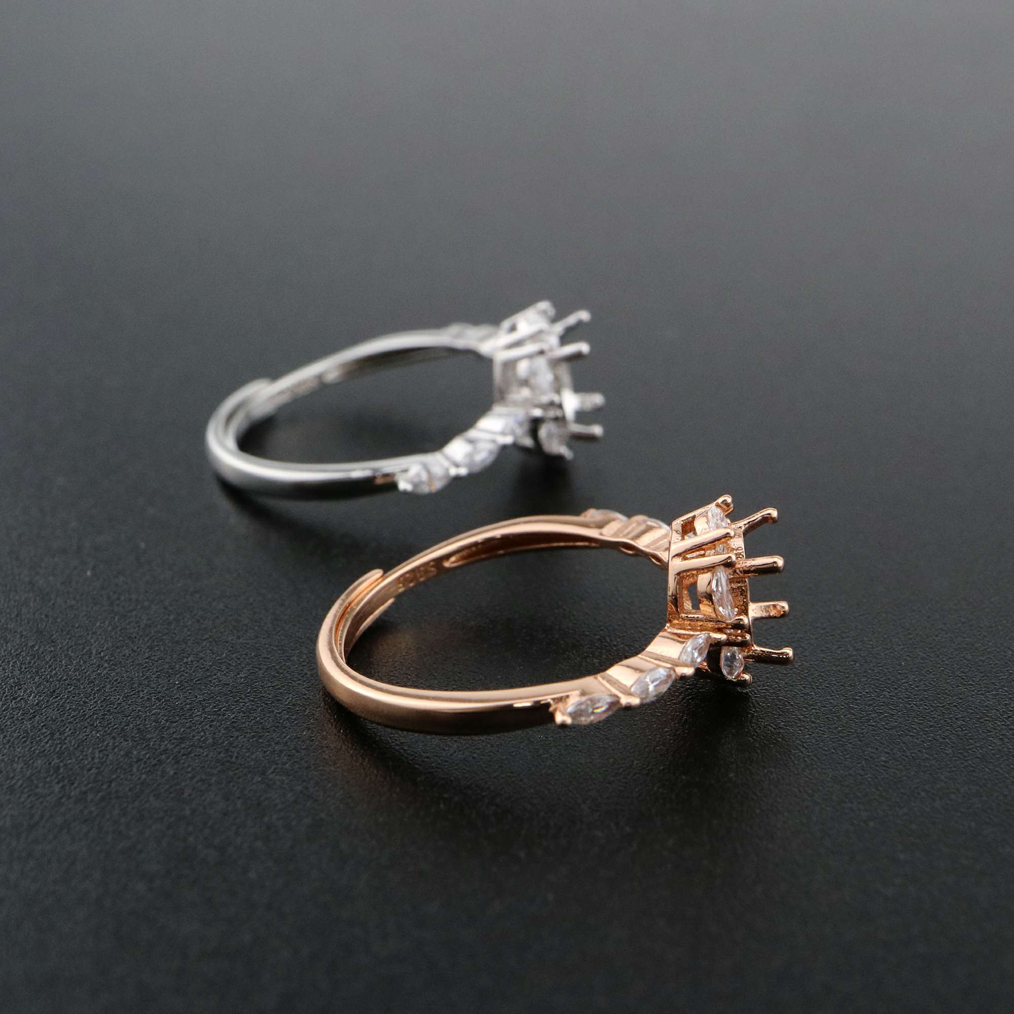 1Pcs 5x7MM Oval Bezel Marquise Accents Rose Gold Plated Solid 925 Sterling Silver Adjustable Prong Ring Settings Blank for Gemstone 1224033 - Click Image to Close