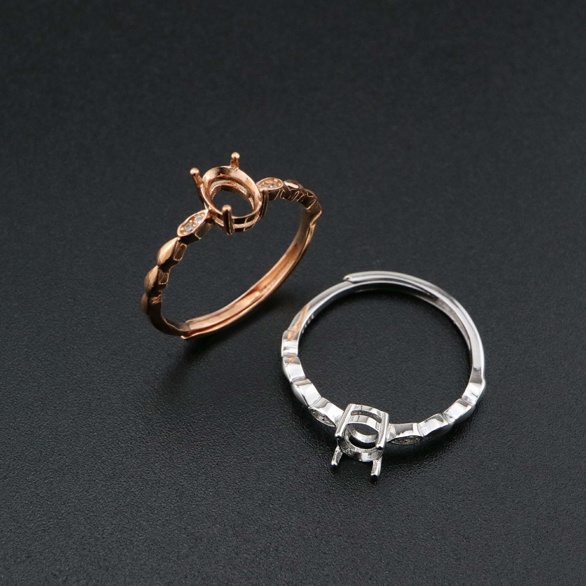 1Pcs 5x7MM Oval Bezel Simple Shank Rose Gold Plated Solid 925 Sterling Silver Adjustable Prong Ring Settings Blank for Gemstone 1224034 - Click Image to Close
