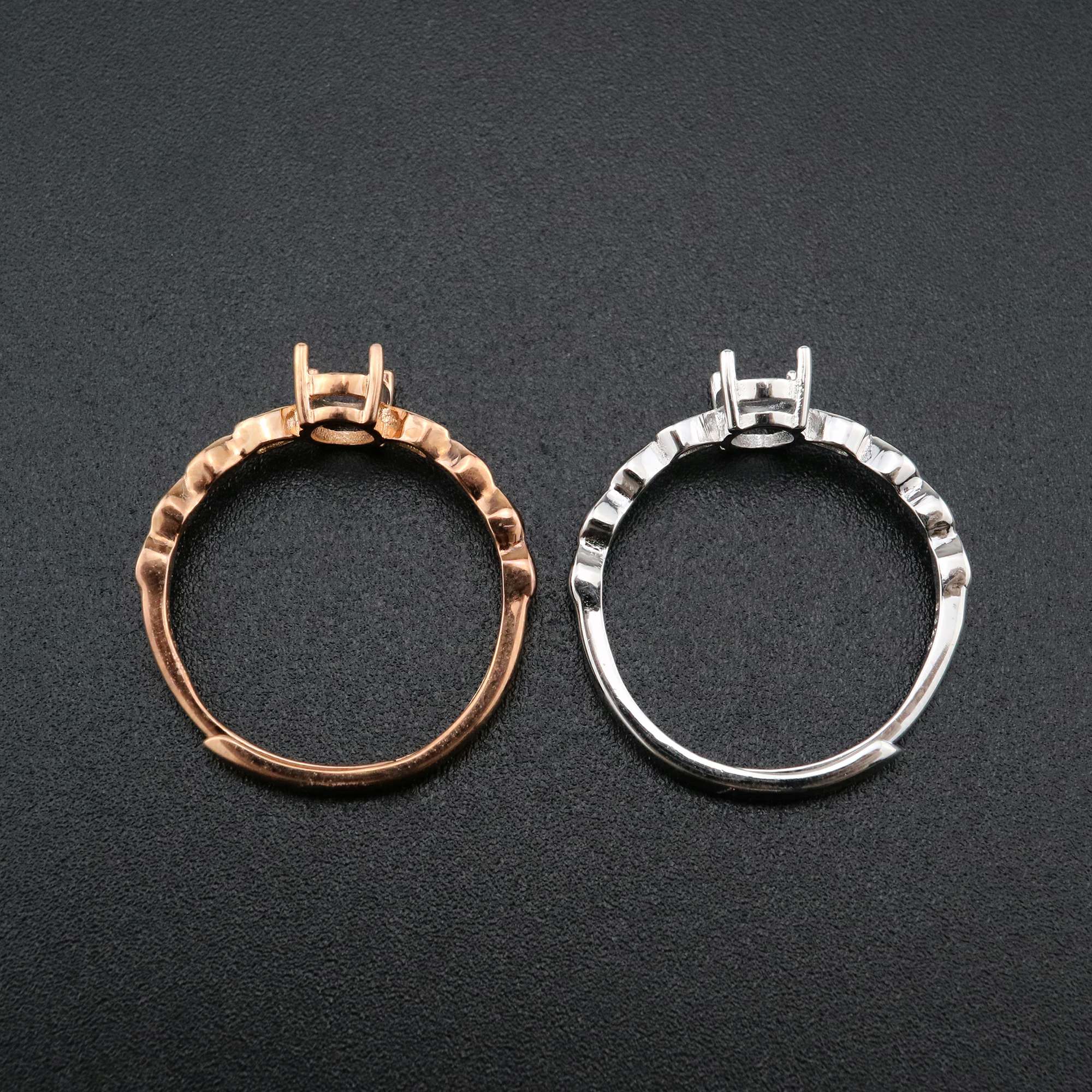 1Pcs 5x7MM Oval Bezel Simple Shank Rose Gold Plated Solid 925 Sterling Silver Adjustable Prong Ring Settings Blank for Gemstone 1224034 - Click Image to Close