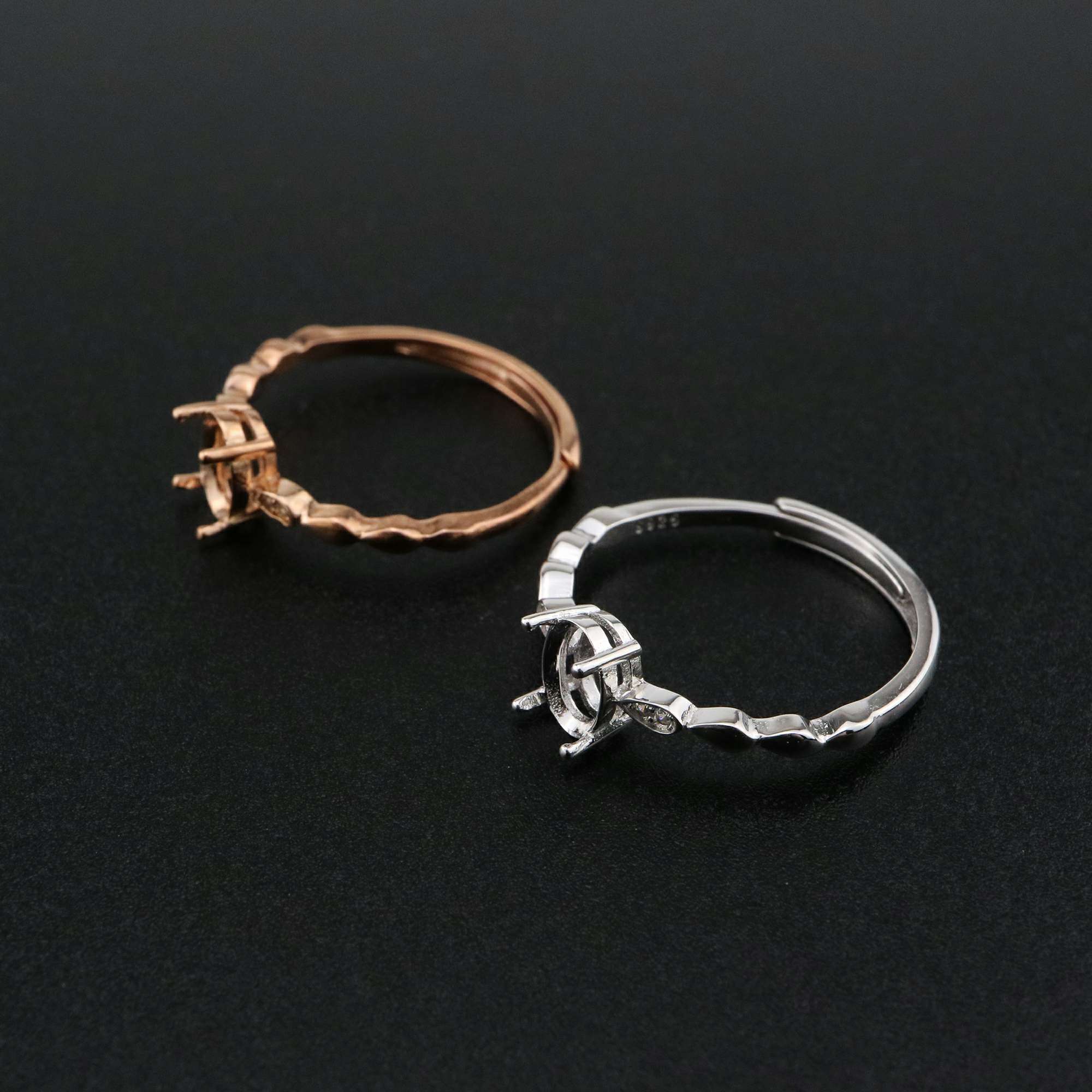 1Pcs 5x7MM Oval Bezel Simple Shank Rose Gold Plated Solid 925 Sterling Silver Adjustable Prong Ring Settings Blank for Gemstone 1224034 - Click Image to Close