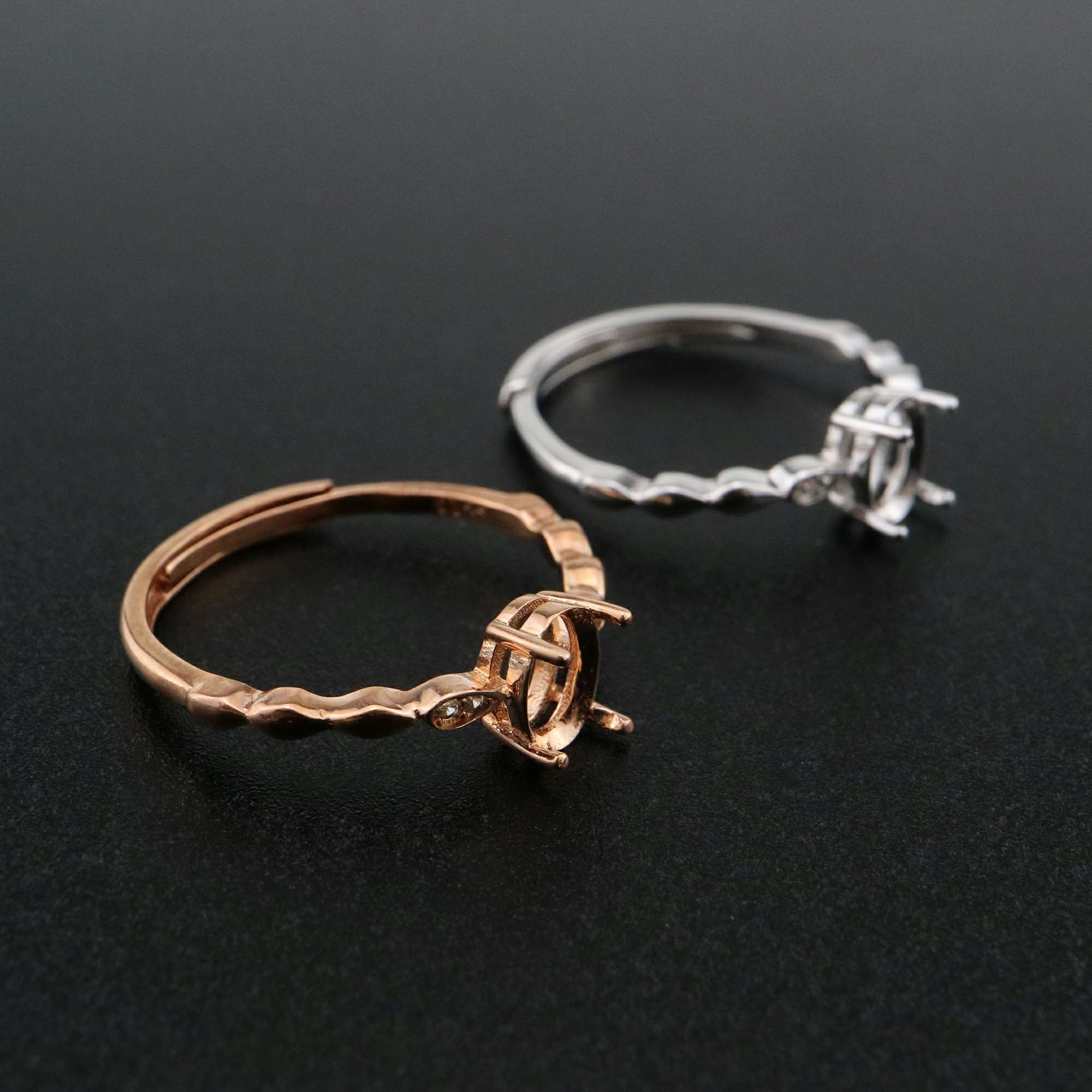 1Pcs 5x7MM Oval Bezel Simple Shank Rose Gold Plated Solid 925 Sterling Silver Adjustable Prong Ring Settings Blank for Gemstone 1224034 - Click Image to Close