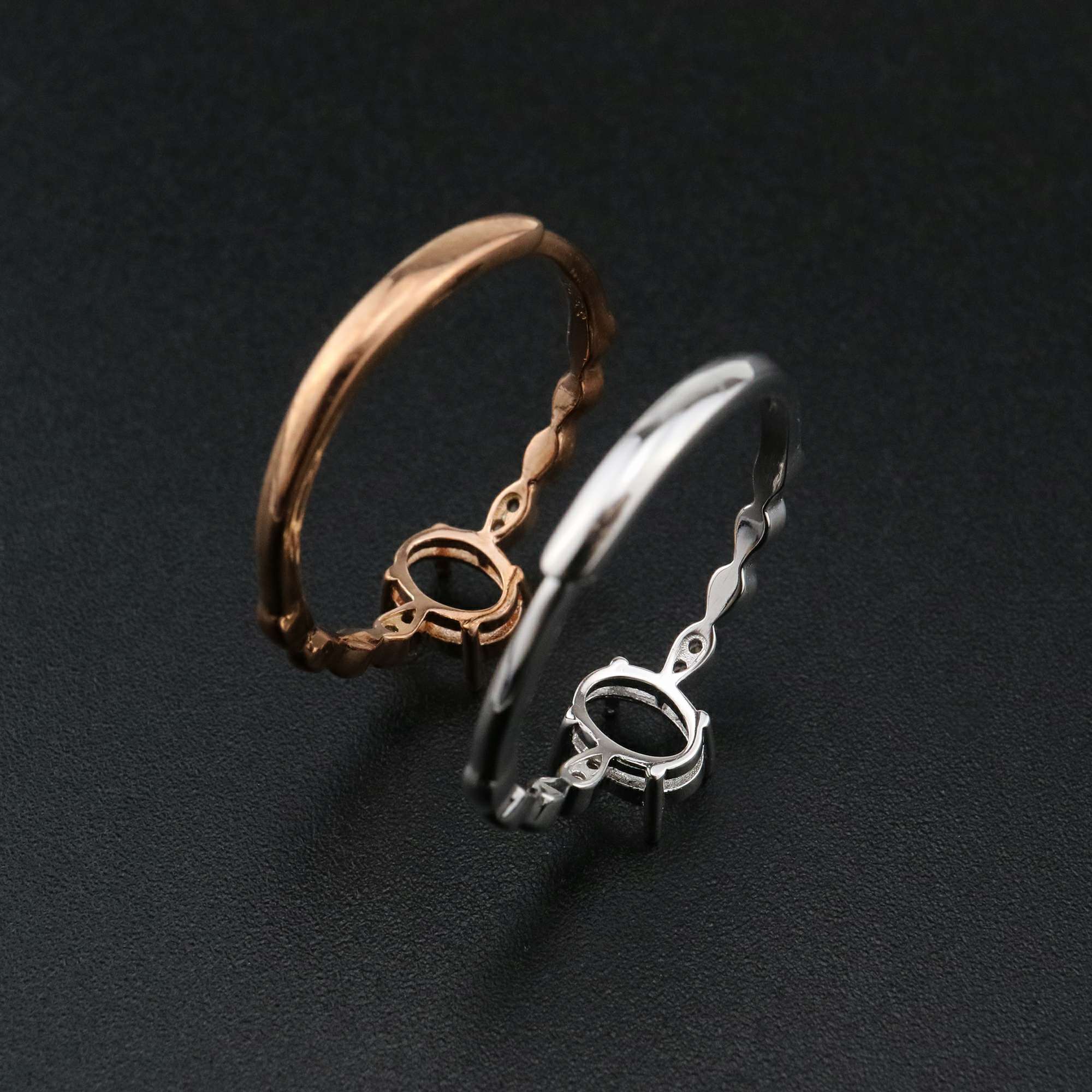 1Pcs 5x7MM Oval Bezel Simple Shank Rose Gold Plated Solid 925 Sterling Silver Adjustable Prong Ring Settings Blank for Gemstone 1224034 - Click Image to Close