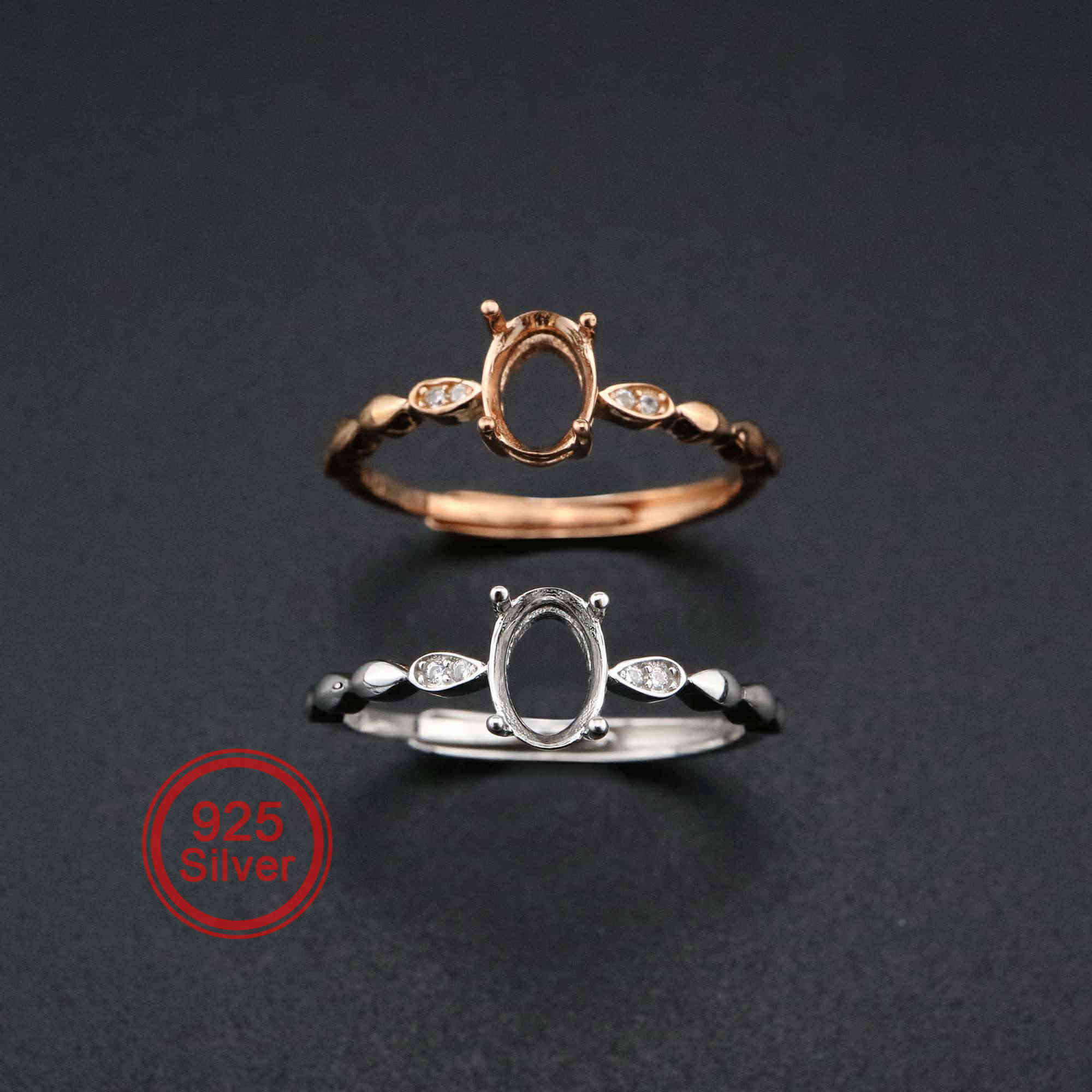 1Pcs 5x7MM Oval Bezel Simple Shank Rose Gold Plated Solid 925 Sterling Silver Adjustable Prong Ring Settings Blank for Gemstone 1224034 - Click Image to Close