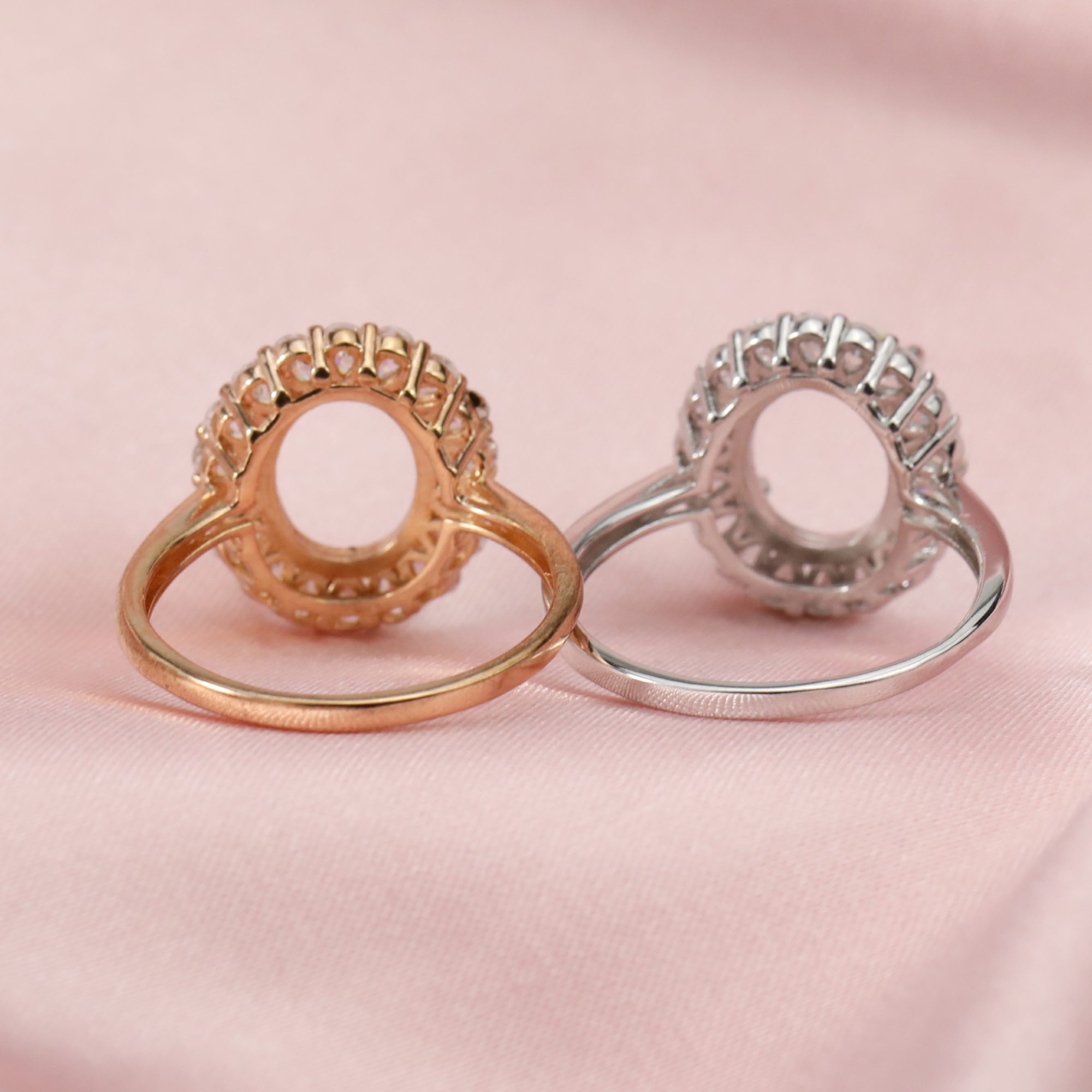 8x10MM Keepsake Breast Milk Art Deco Oval Prongs Ring Settings Resin Solid 14K Gold DIY Flower Ring Blank Band 1224036-1