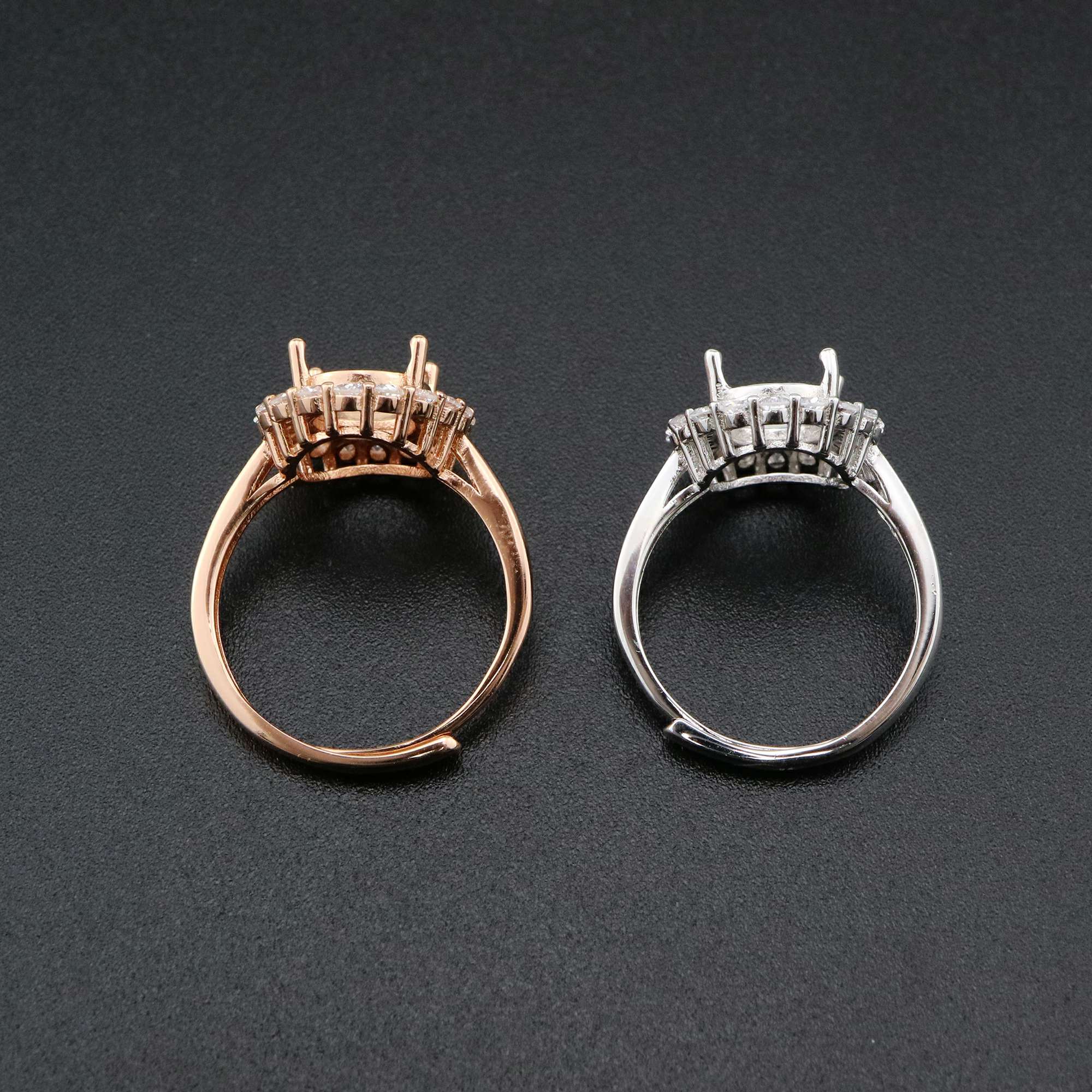 1Pcs 8x10MM Oval Bezel Pear Accents Halo Rose Gold Plated Solid 925 Sterling Silver Adjustable Prong Ring Settings Blank for Gemstone 1224036 - Click Image to Close