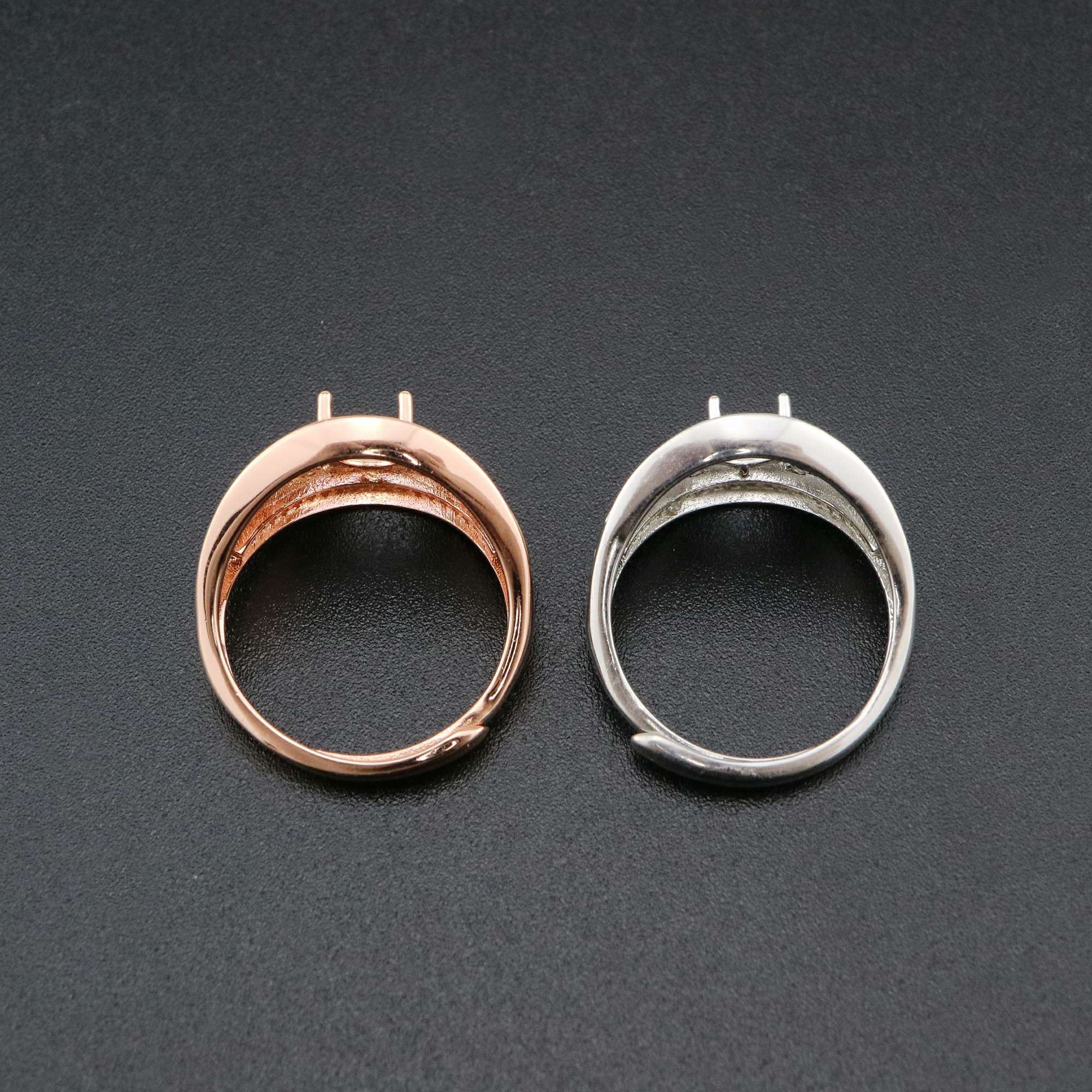 1Pcs Oval Bezel Vinatge Style Rose Gold Plated Solid 925 Sterling Silver Adjustable Prong Ring Settings Blank for Gemstone 1224037 - Click Image to Close