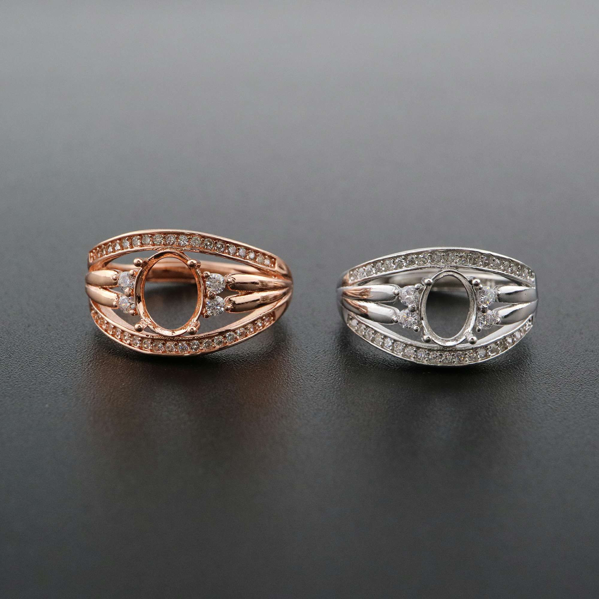 1Pcs Oval Bezel Vinatge Style Rose Gold Plated Solid 925 Sterling Silver Adjustable Prong Ring Settings Blank for Gemstone 1224037 - Click Image to Close