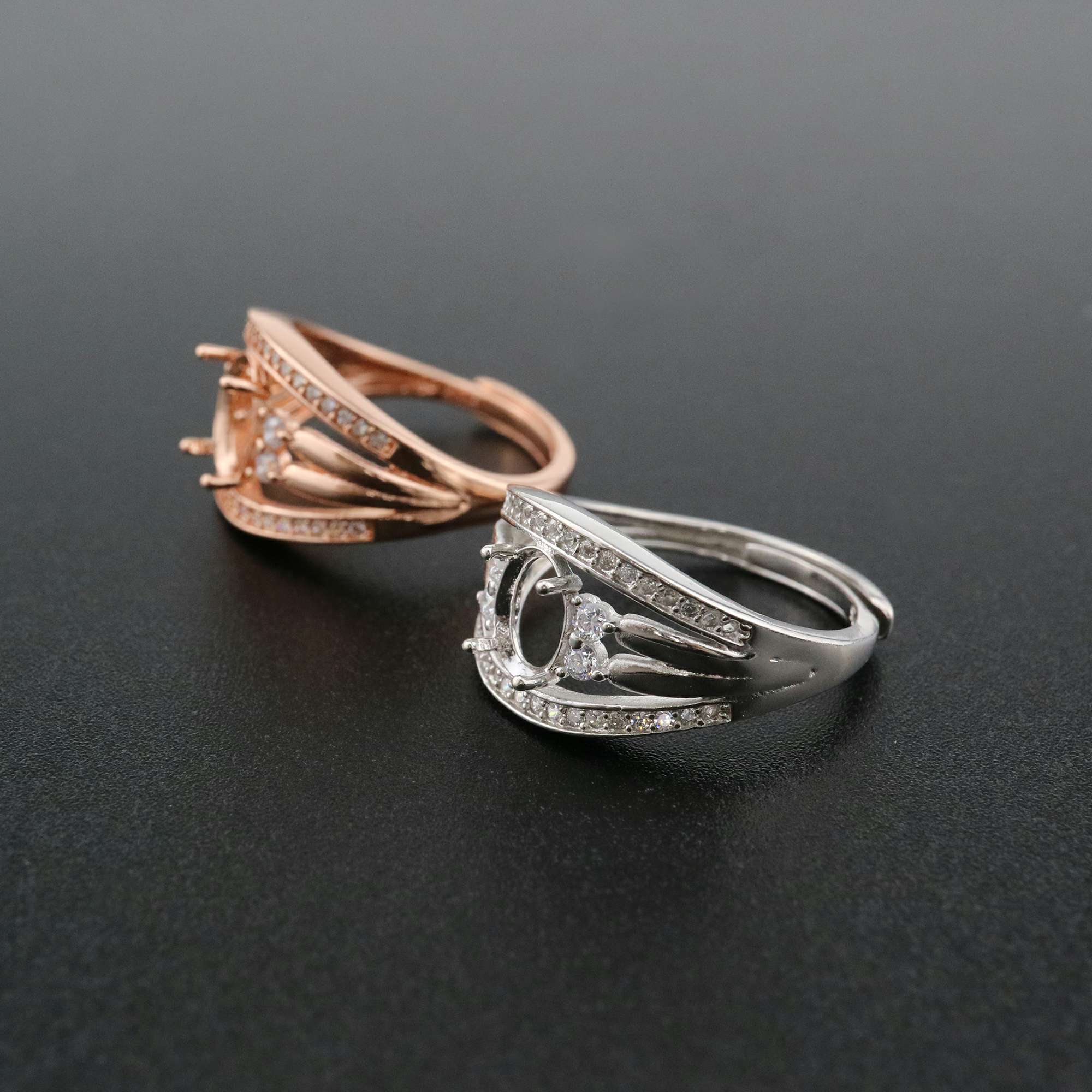 1Pcs Oval Bezel Vinatge Style Rose Gold Plated Solid 925 Sterling Silver Adjustable Prong Ring Settings Blank for Gemstone 1224037 - Click Image to Close