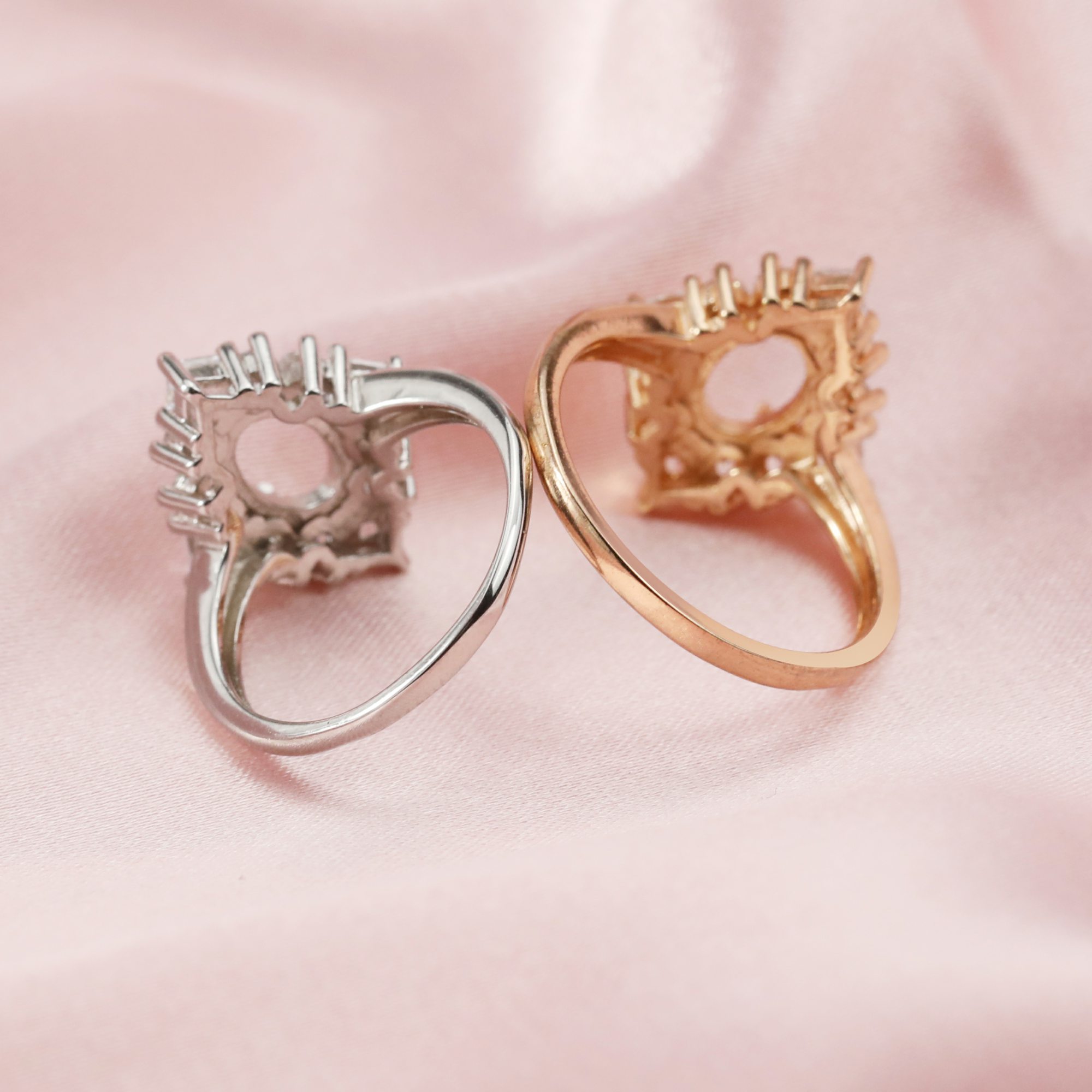 5x7MM Keepsake Breast Milk Art Deco Oval Prongs Ring Settings Resin Solid 14K Gold DIY Flower Ring Blank Band 1224038-1