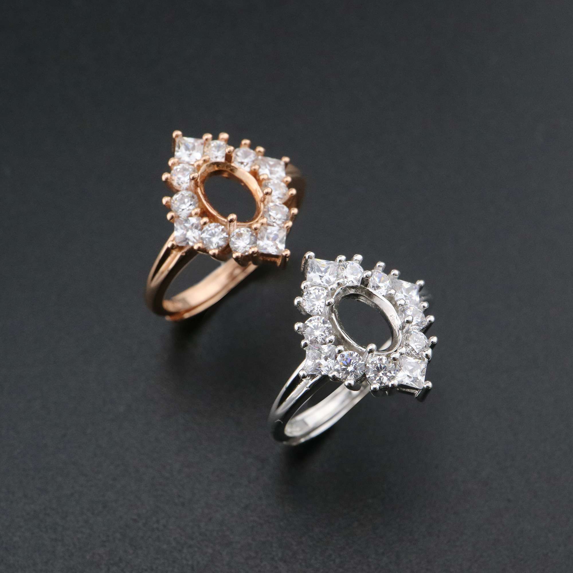 1Pcs 5x7MM Oval Bezel Halo Rose Gold Plated Solid 925 Sterling Silver Adjustable Prong Ring Settings Blank for Gemstone 1224038 - Click Image to Close