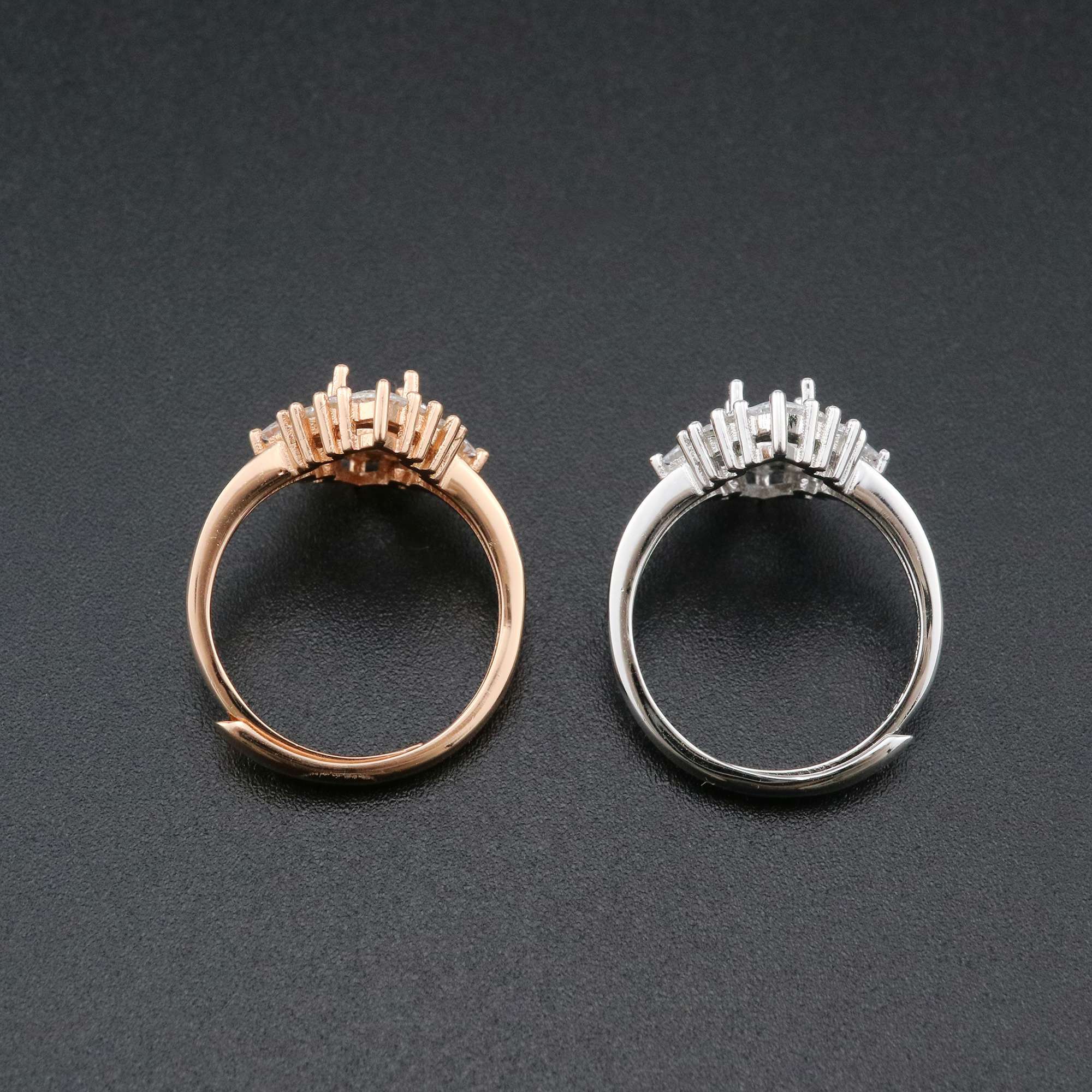 1Pcs 5x7MM Oval Bezel Halo Rose Gold Plated Solid 925 Sterling Silver Adjustable Prong Ring Settings Blank for Gemstone 1224038 - Click Image to Close