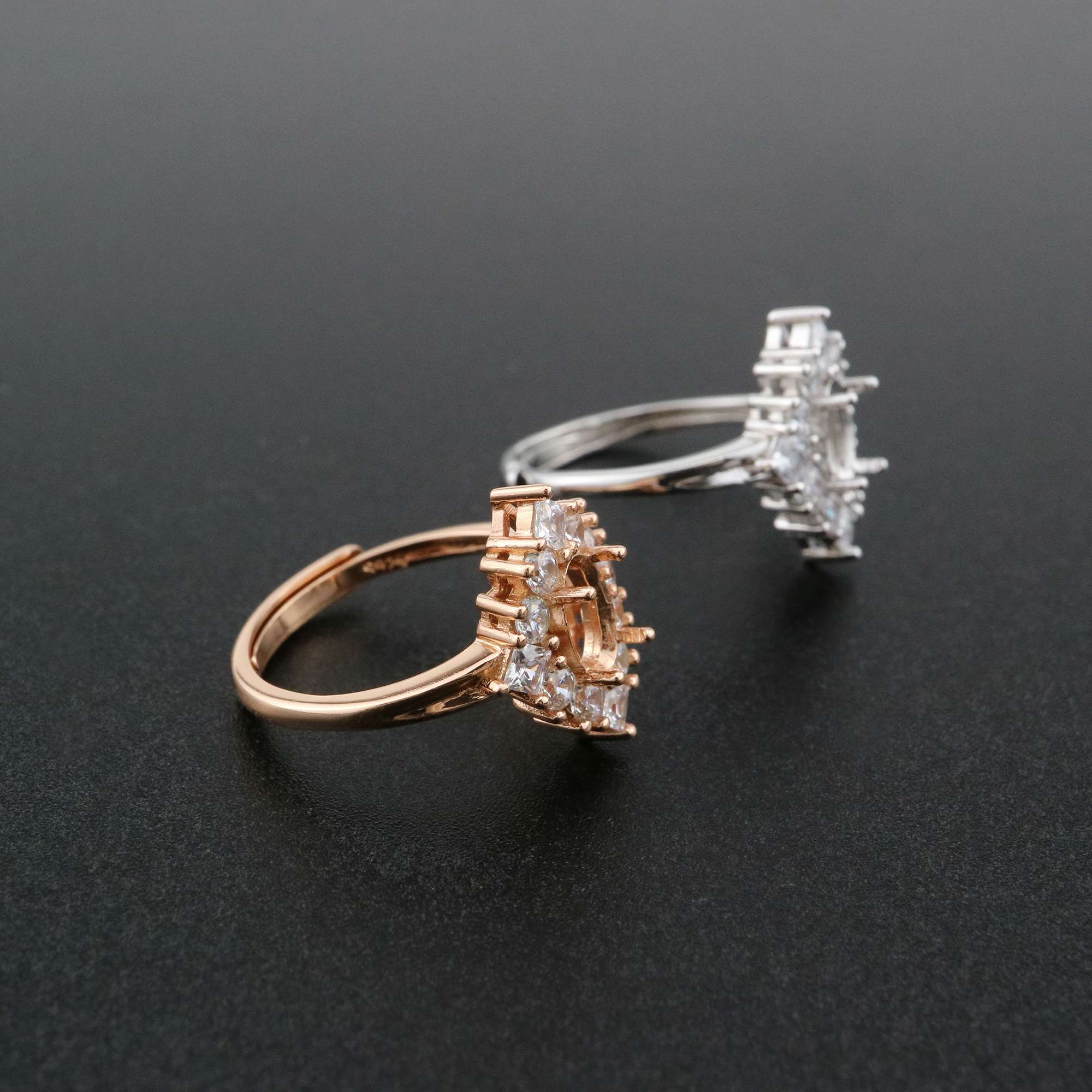 1Pcs 5x7MM Oval Bezel Halo Rose Gold Plated Solid 925 Sterling Silver Adjustable Prong Ring Settings Blank for Gemstone 1224038 - Click Image to Close