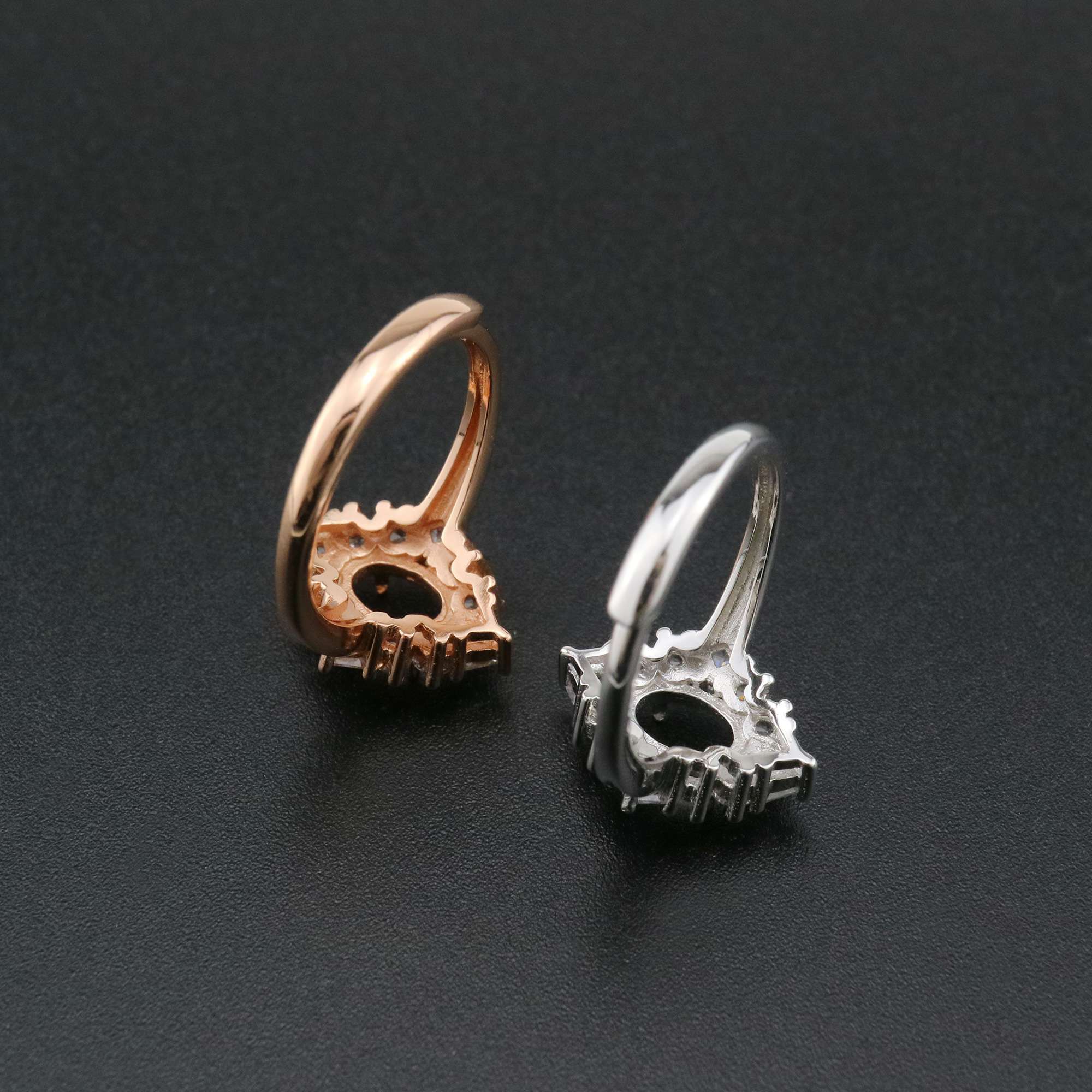 1Pcs 5x7MM Oval Bezel Halo Rose Gold Plated Solid 925 Sterling Silver Adjustable Prong Ring Settings Blank for Gemstone 1224038 - Click Image to Close