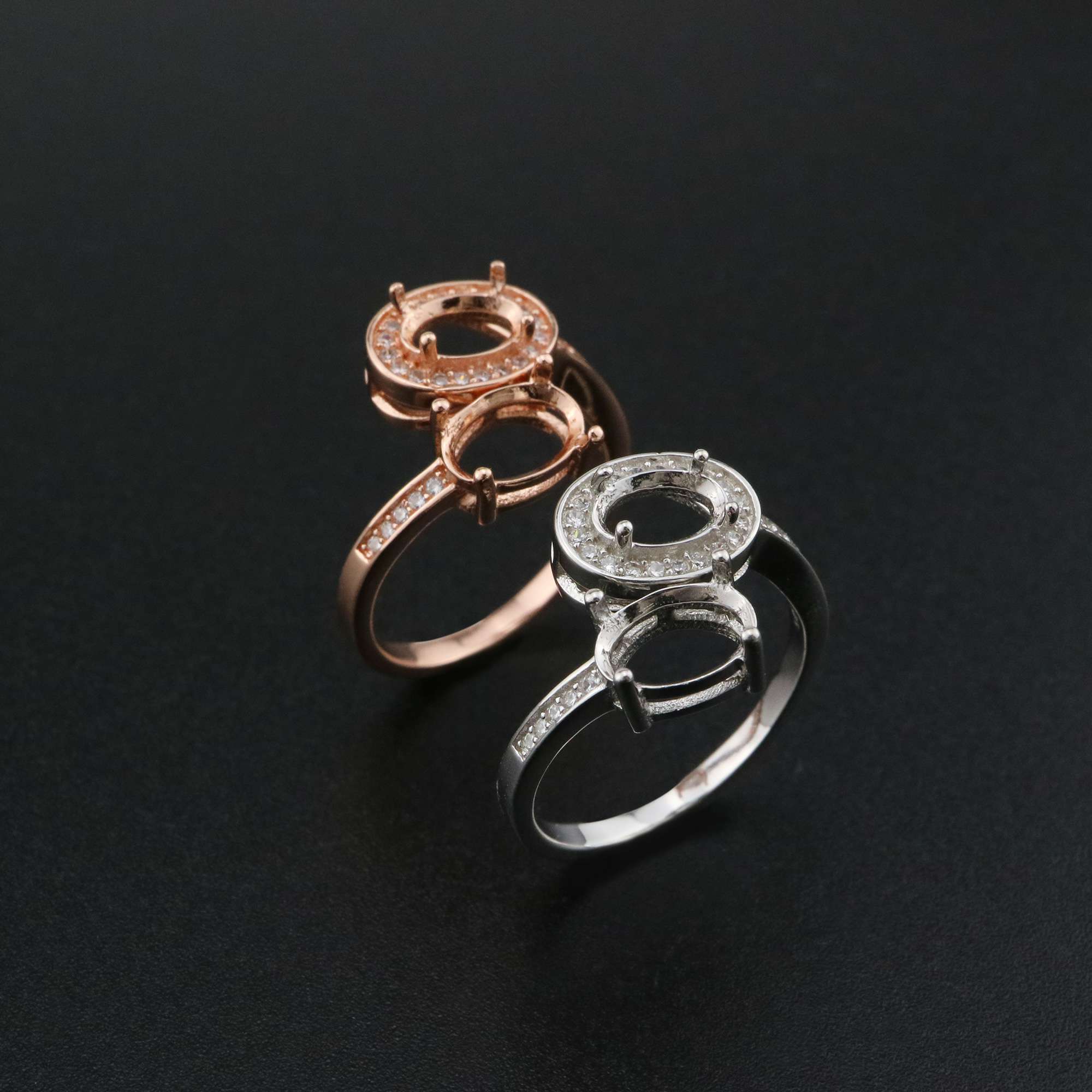 1Pcs 5x7MM 6x8MM Oval Prong Ring Settings Blank Adjustable 2 Stones Rose Gold Plated Solid 925 Sterling Silver DIY Bezel for Gemstone 1224043 - Click Image to Close