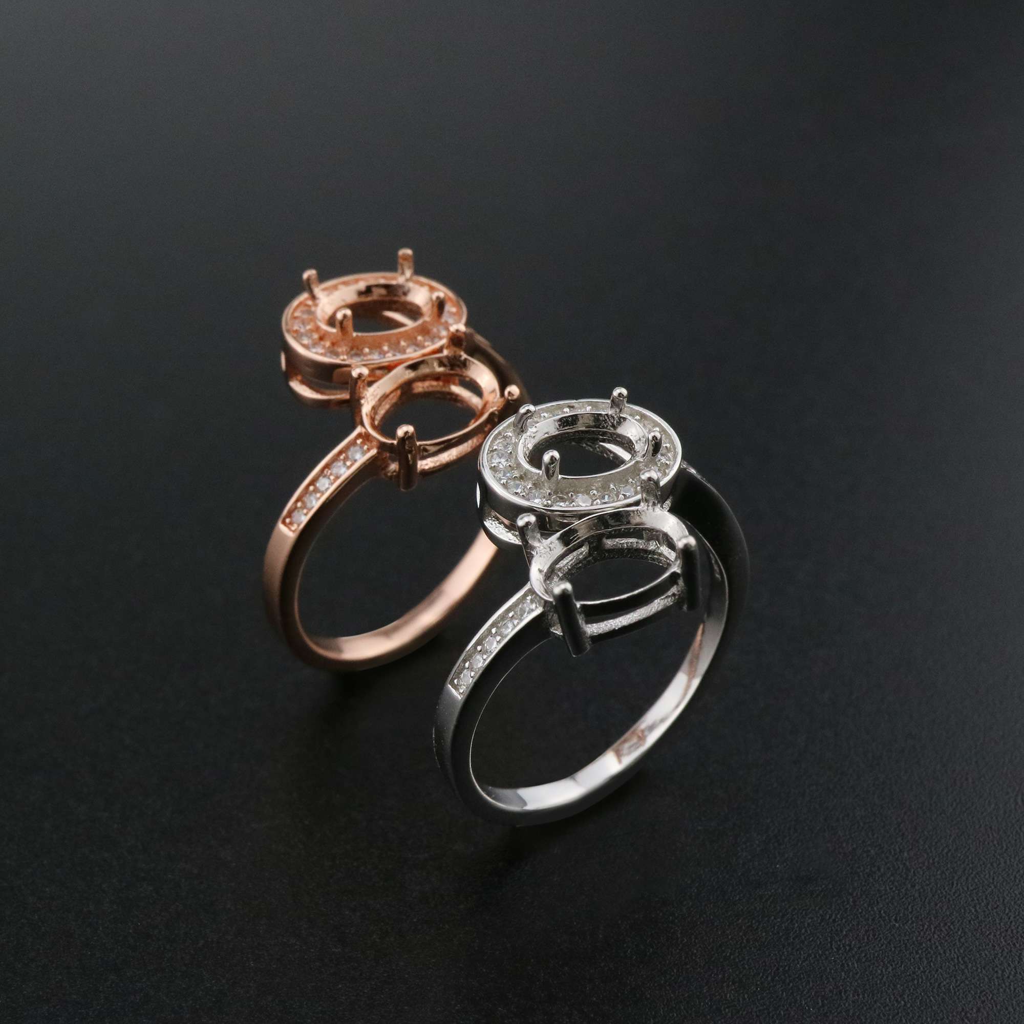 1Pcs 5x7MM 6x8MM Oval Prong Ring Settings Blank Adjustable 2 Stones Rose Gold Plated Solid 925 Sterling Silver DIY Bezel for Gemstone 1224043 - Click Image to Close