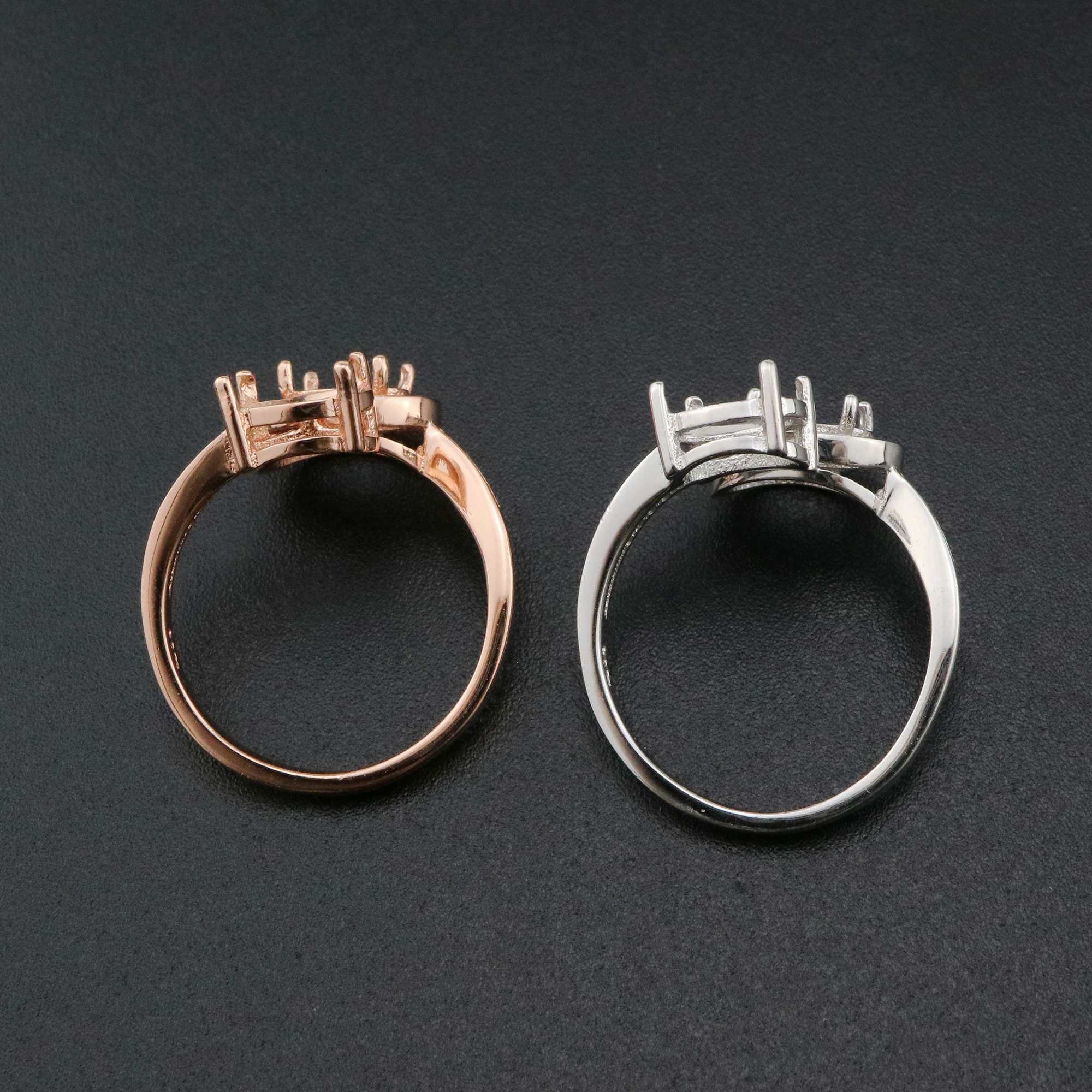1Pcs 5x7MM 6x8MM Oval Prong Ring Settings Blank Adjustable 2 Stones Rose Gold Plated Solid 925 Sterling Silver DIY Bezel for Gemstone 1224043 - Click Image to Close