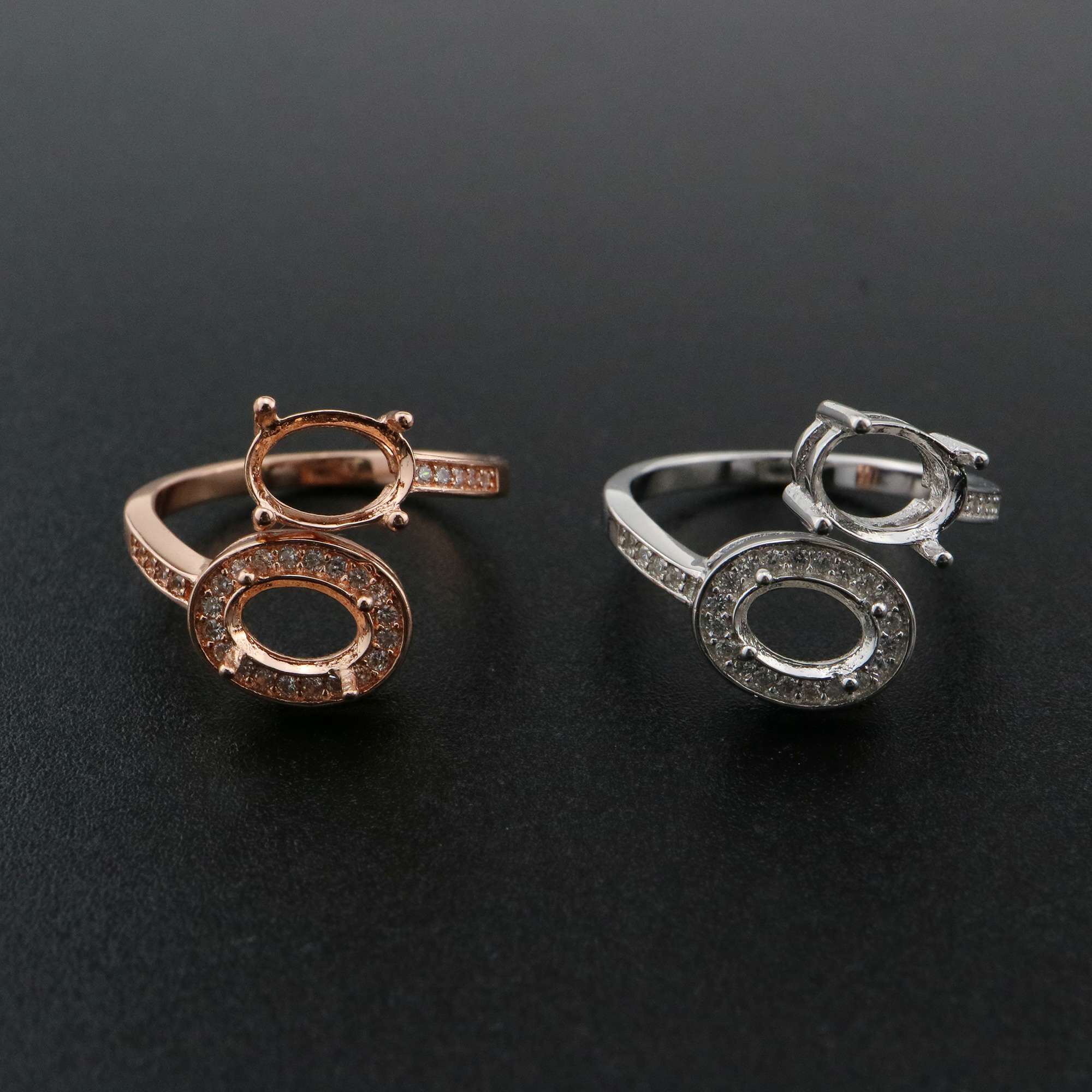 1Pcs 5x7MM 6x8MM Oval Prong Ring Settings Blank Adjustable 2 Stones Rose Gold Plated Solid 925 Sterling Silver DIY Bezel for Gemstone 1224043 - Click Image to Close