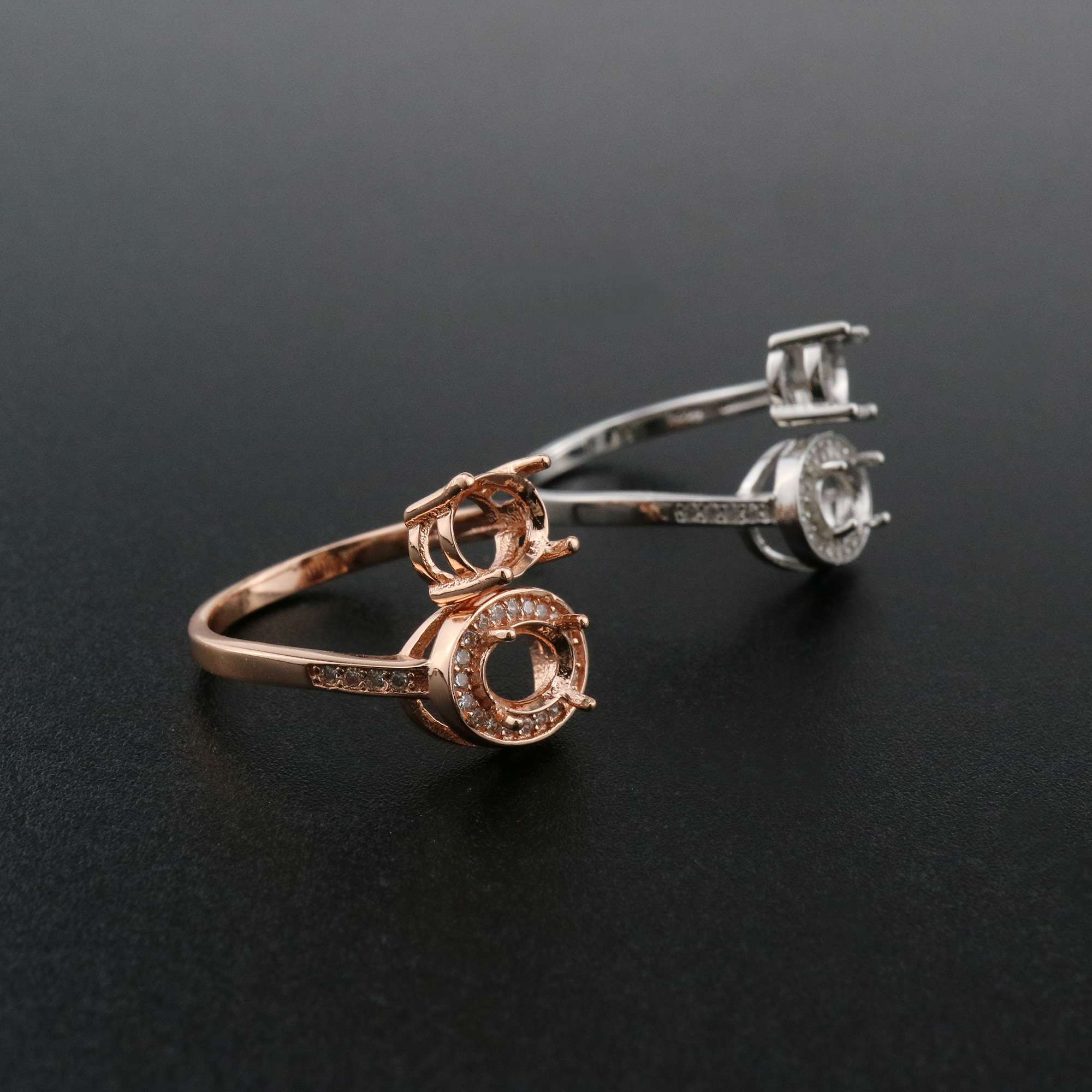1Pcs 5x7MM 6x8MM Oval Prong Ring Settings Blank Adjustable 2 Stones Rose Gold Plated Solid 925 Sterling Silver DIY Bezel for Gemstone 1224043 - Click Image to Close