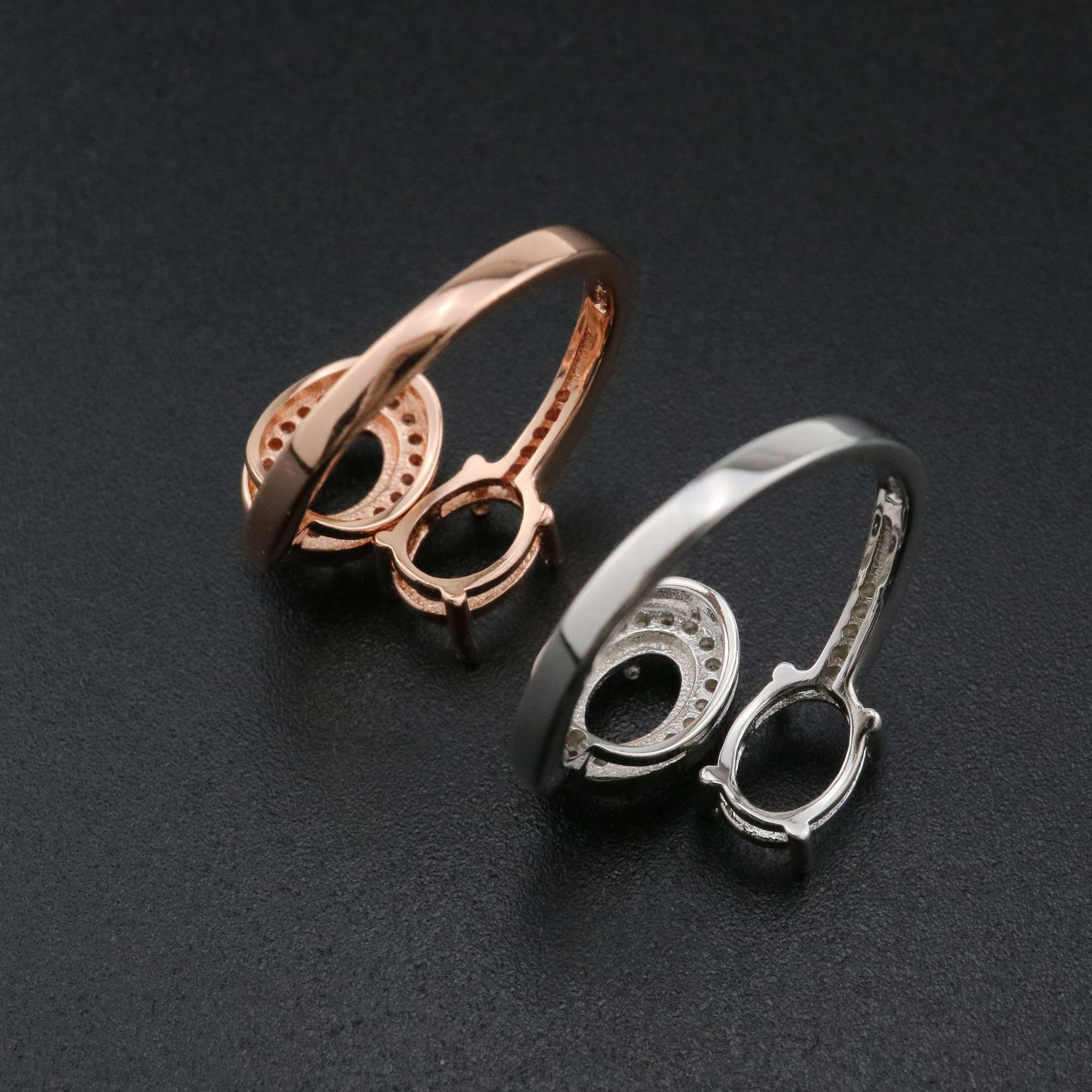 1Pcs 5x7MM 6x8MM Oval Prong Ring Settings Blank Adjustable 2 Stones Rose Gold Plated Solid 925 Sterling Silver DIY Bezel for Gemstone 1224043 - Click Image to Close