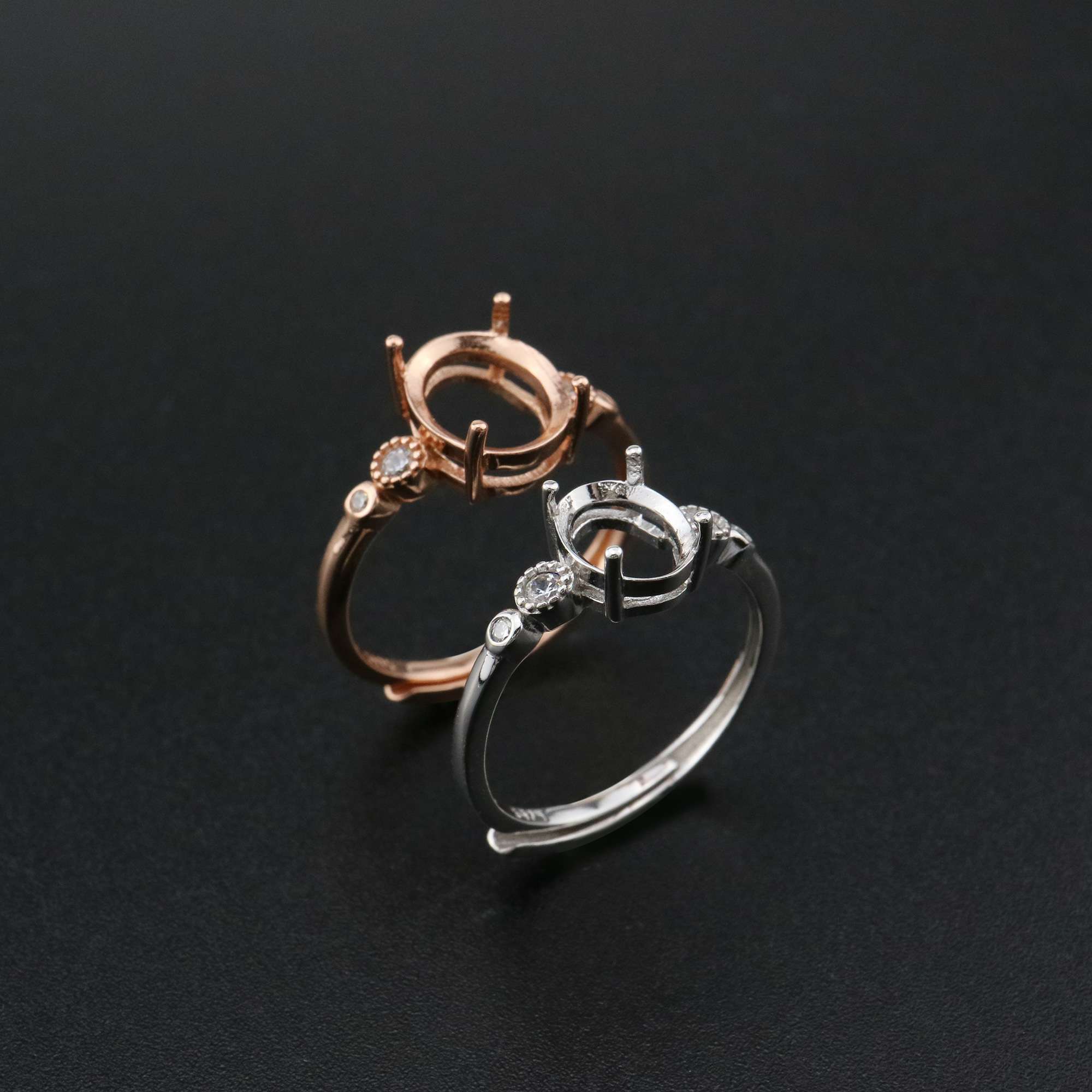 1Pcs Oval Prong Ring Settings Blank Adjustable Simple Rose Gold Plated Solid 925 Sterling Silver DIY Bezel for Gemstone 1224044 - Click Image to Close