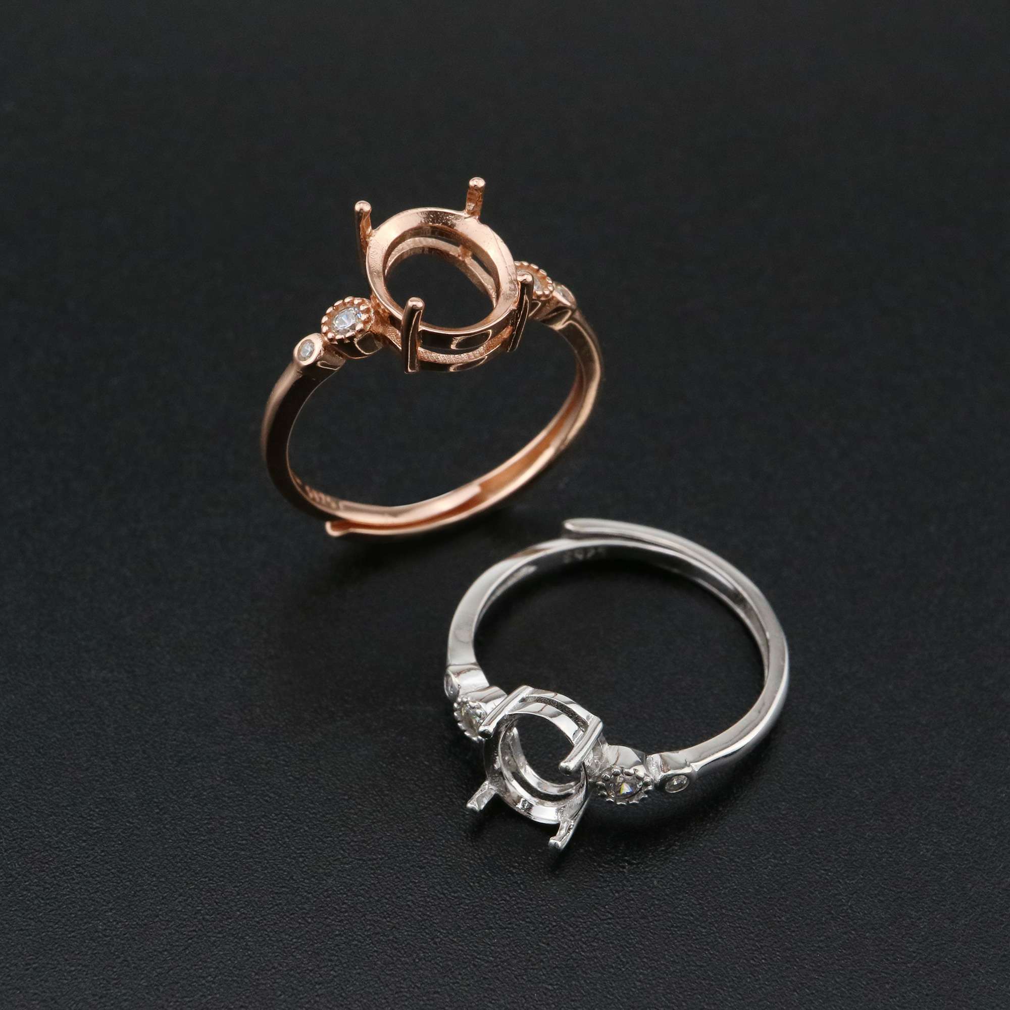 1Pcs Oval Prong Ring Settings Blank Adjustable Simple Rose Gold Plated Solid 925 Sterling Silver DIY Bezel for Gemstone 1224044 - Click Image to Close