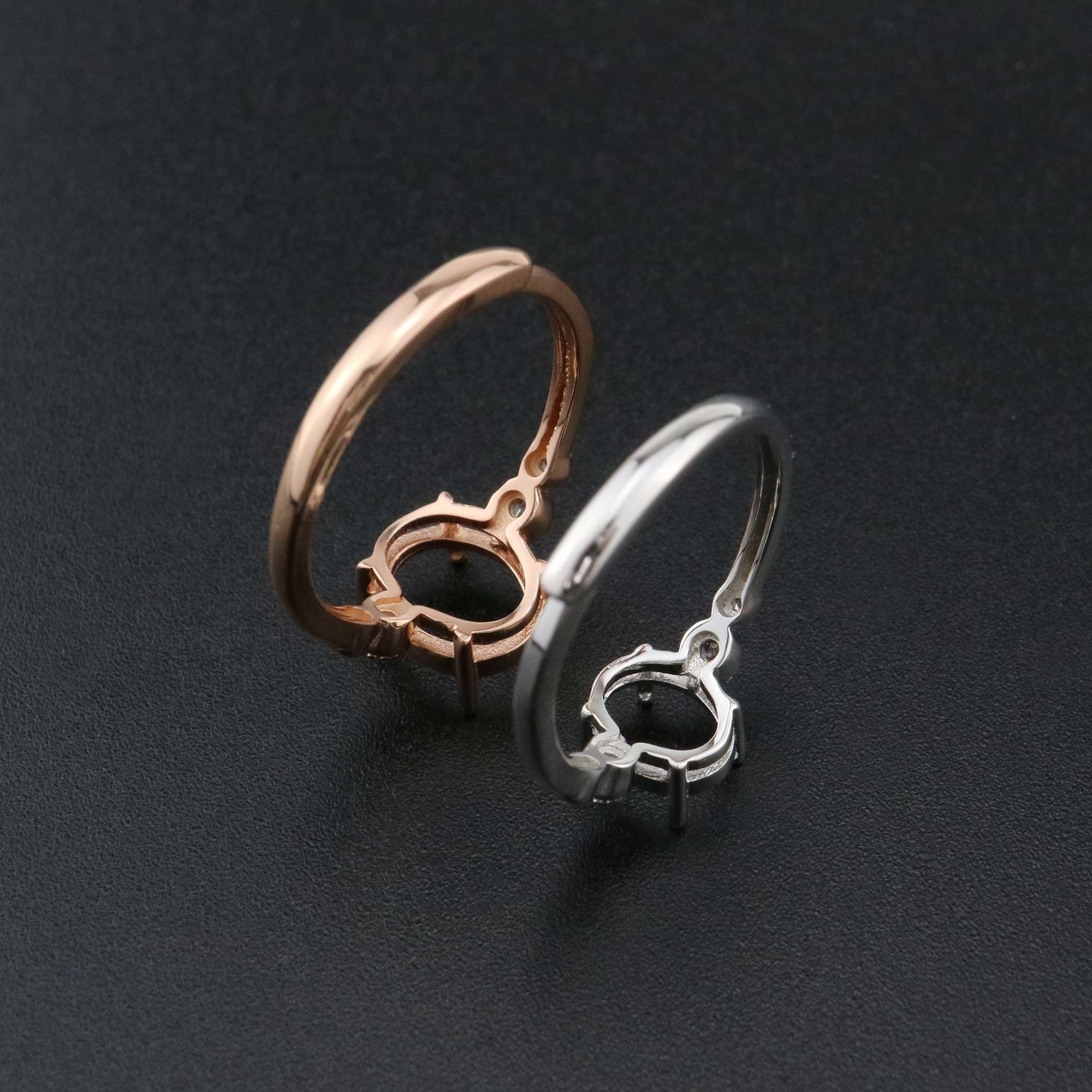 1Pcs Oval Prong Ring Settings Blank Adjustable Simple Rose Gold Plated Solid 925 Sterling Silver DIY Bezel for Gemstone 1224044 - Click Image to Close