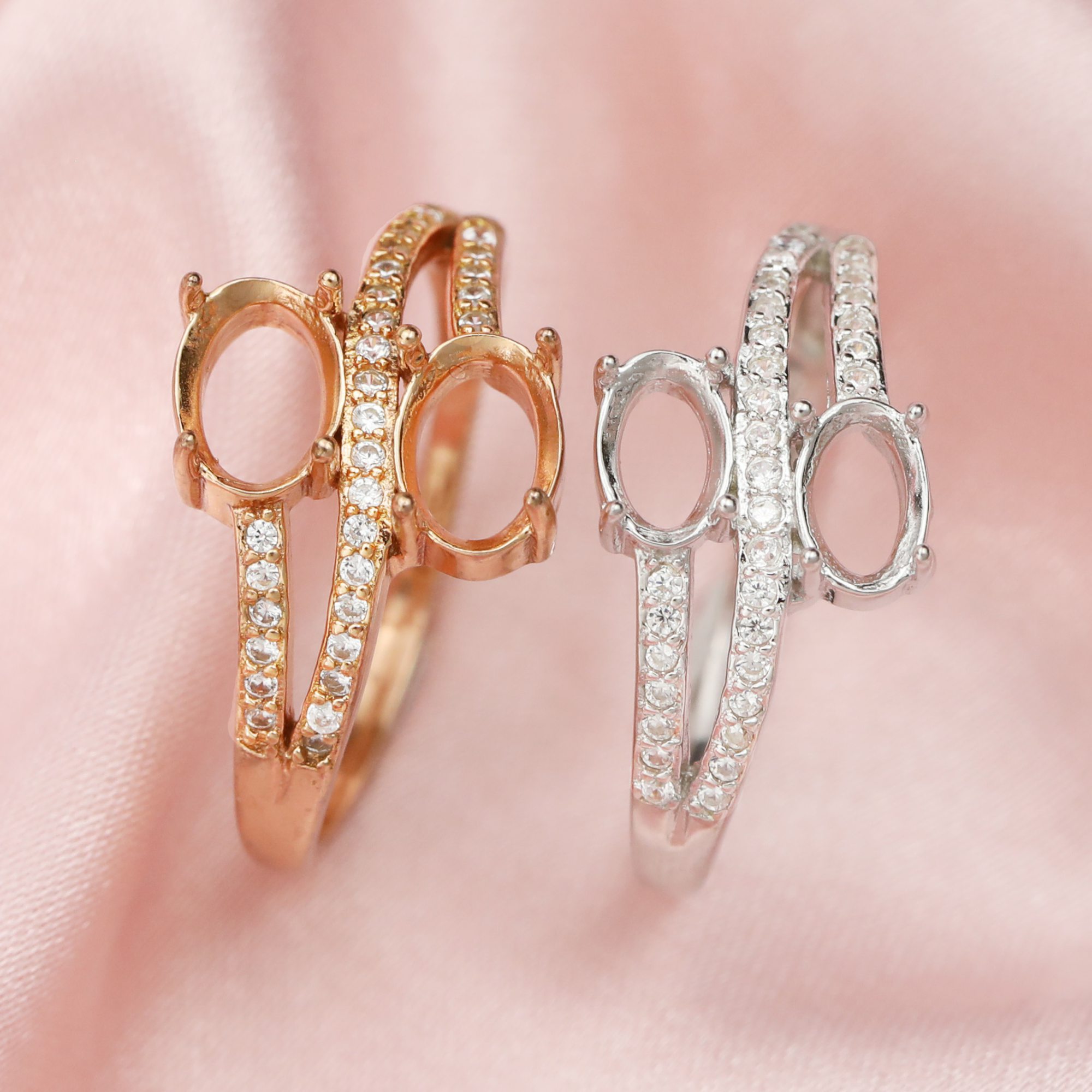 Keepsake Breast Milk Two Stones Oval Prongs Ring Settings Resin Solid 14K Gold Moissanite Accents DIY Ring Blank Band for Gemstone 1224045-1