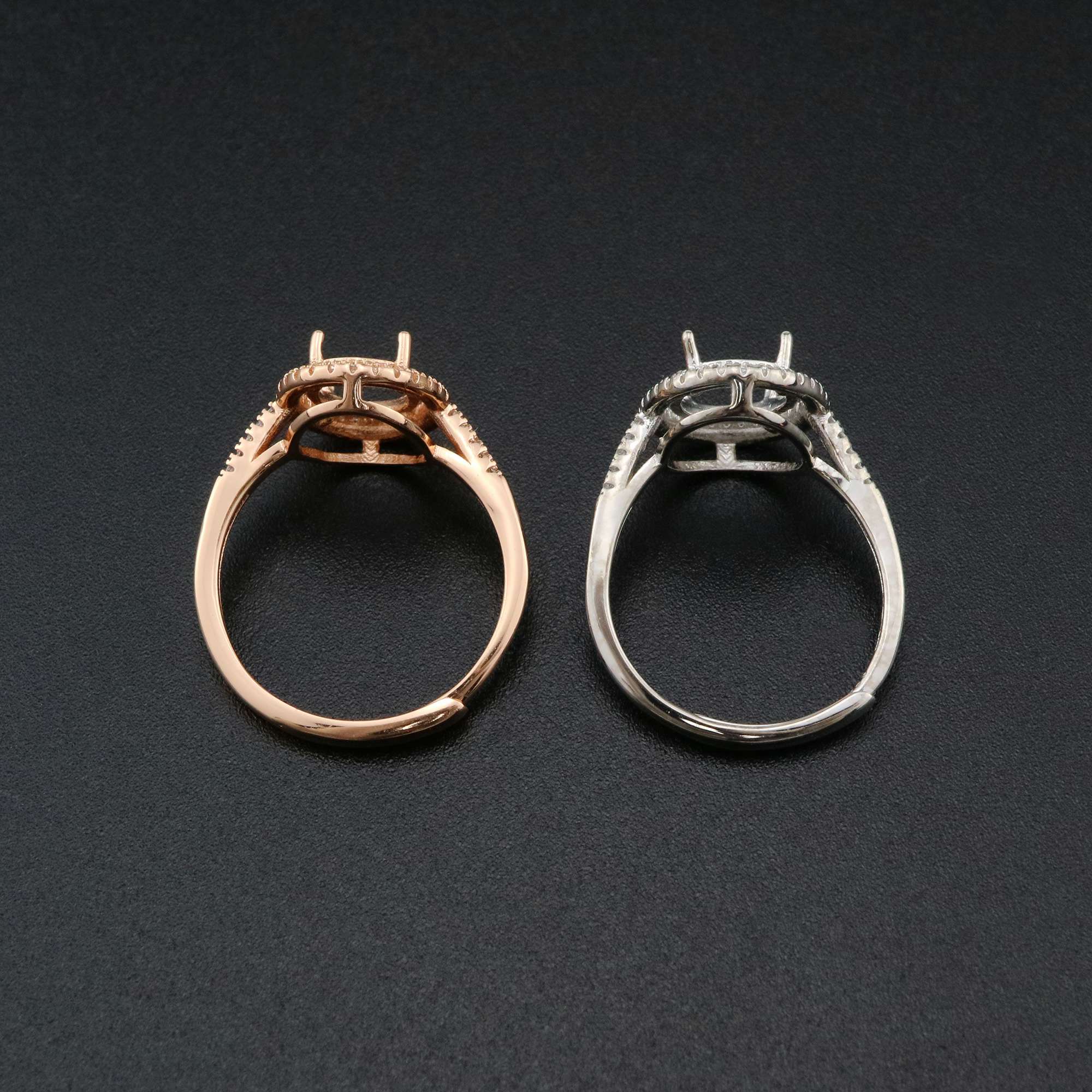 1Pcs Oval Prong Ring Settings Blank Adjustable Halo Pave CS Stone Rose Gold Plated Solid 925 Sterling Silver DIY Bezel for Gemstone 1224046 - Click Image to Close