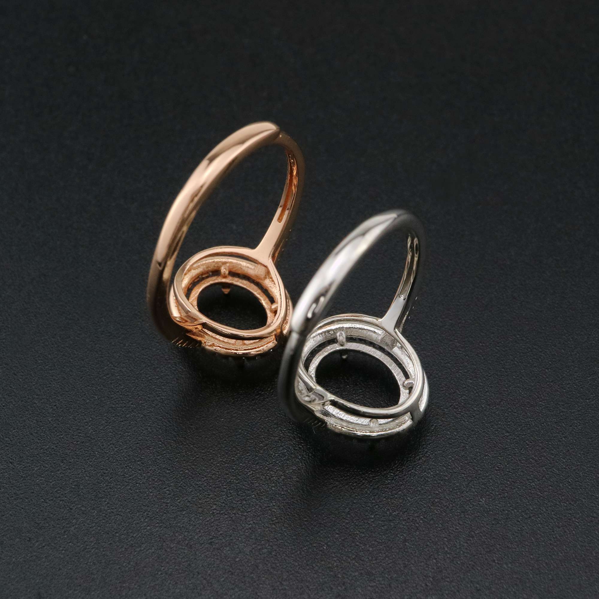 1Pcs Oval Prong Ring Settings Blank Adjustable Halo Pave CS Stone Rose Gold Plated Solid 925 Sterling Silver DIY Bezel for Gemstone 1224046 - Click Image to Close