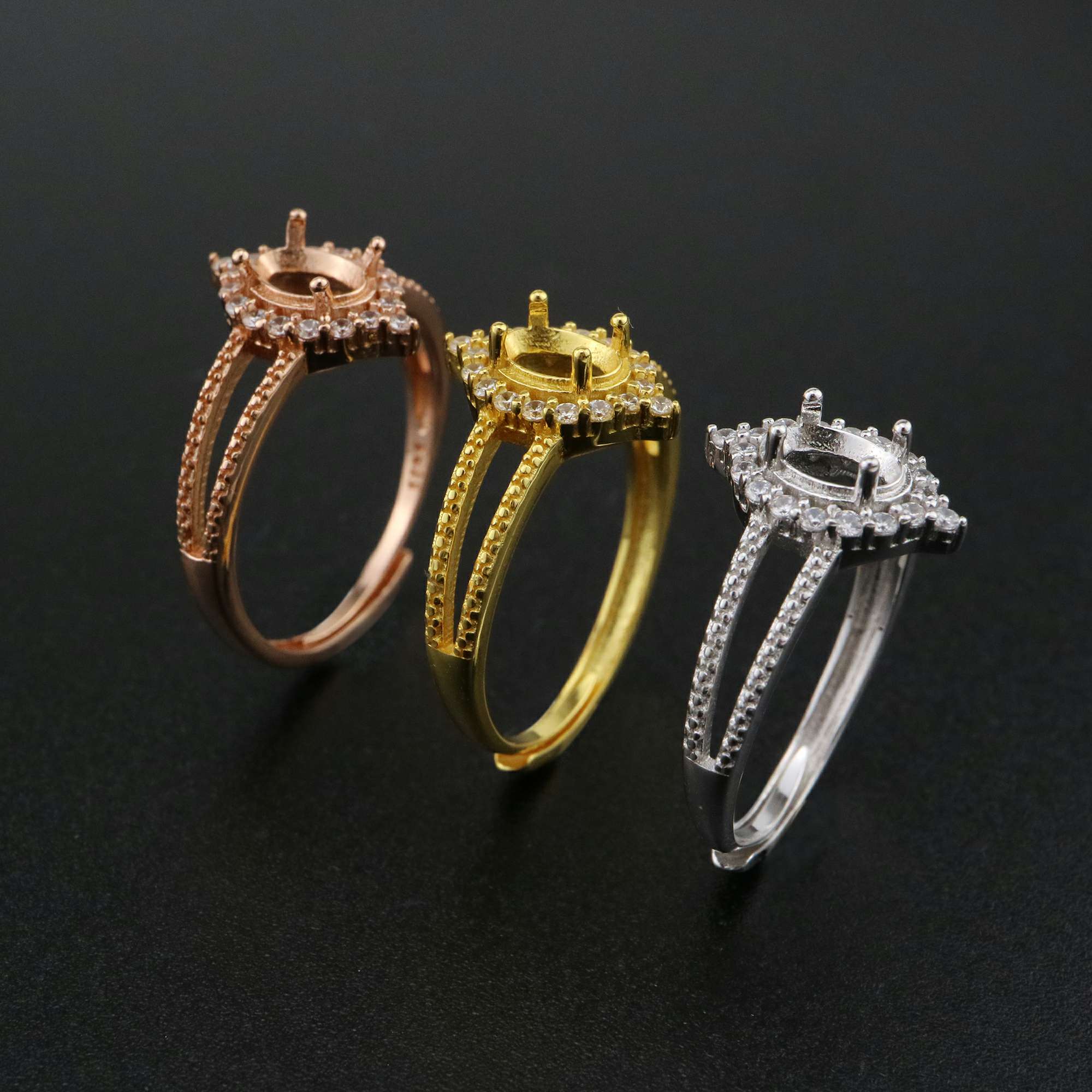 1Pcs 4x6MM Oval Prong Ring Settings Adjustable Vinatge Style Gold Plated Solid 925 Sterling Silver Bezel Tray for Gemstone 1224048 - Click Image to Close