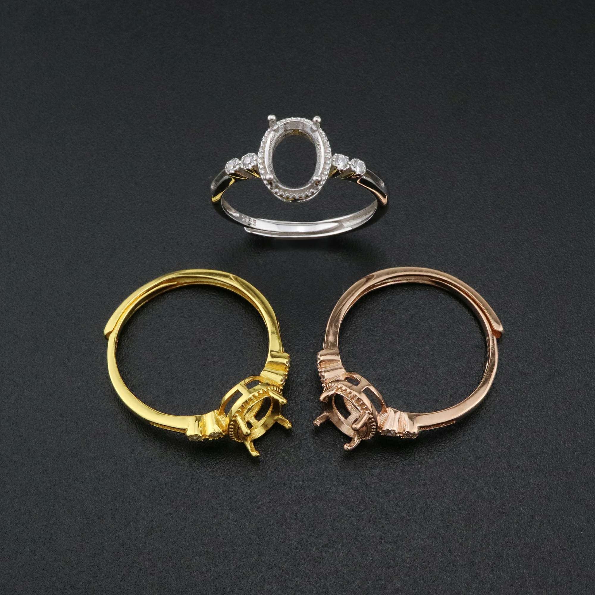 1Pcs 6x8MM Oval Prong Ring Settings Adjustable Vinatge Style Gold Plated Solid 925 Sterling Silver Bezel Tray for Gemstone 1224049 - Click Image to Close