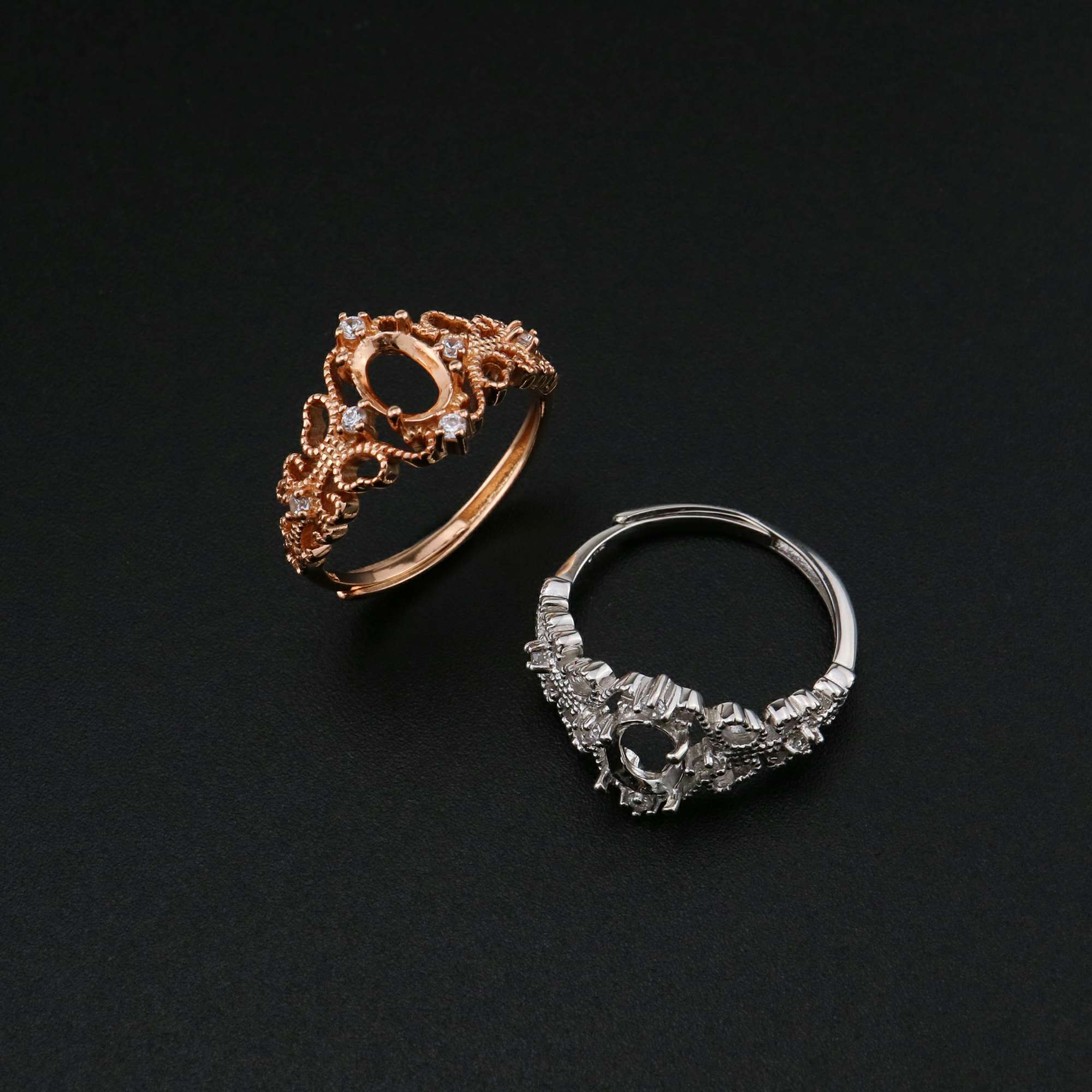 1Pcs 5x7MM Oval Prong Ring Settings Blank Adjustable Vintage Style Rose Gold Plated Solid 925 Sterling Silver DIY Bezel Tray for Gemstone 1224052 - Click Image to Close